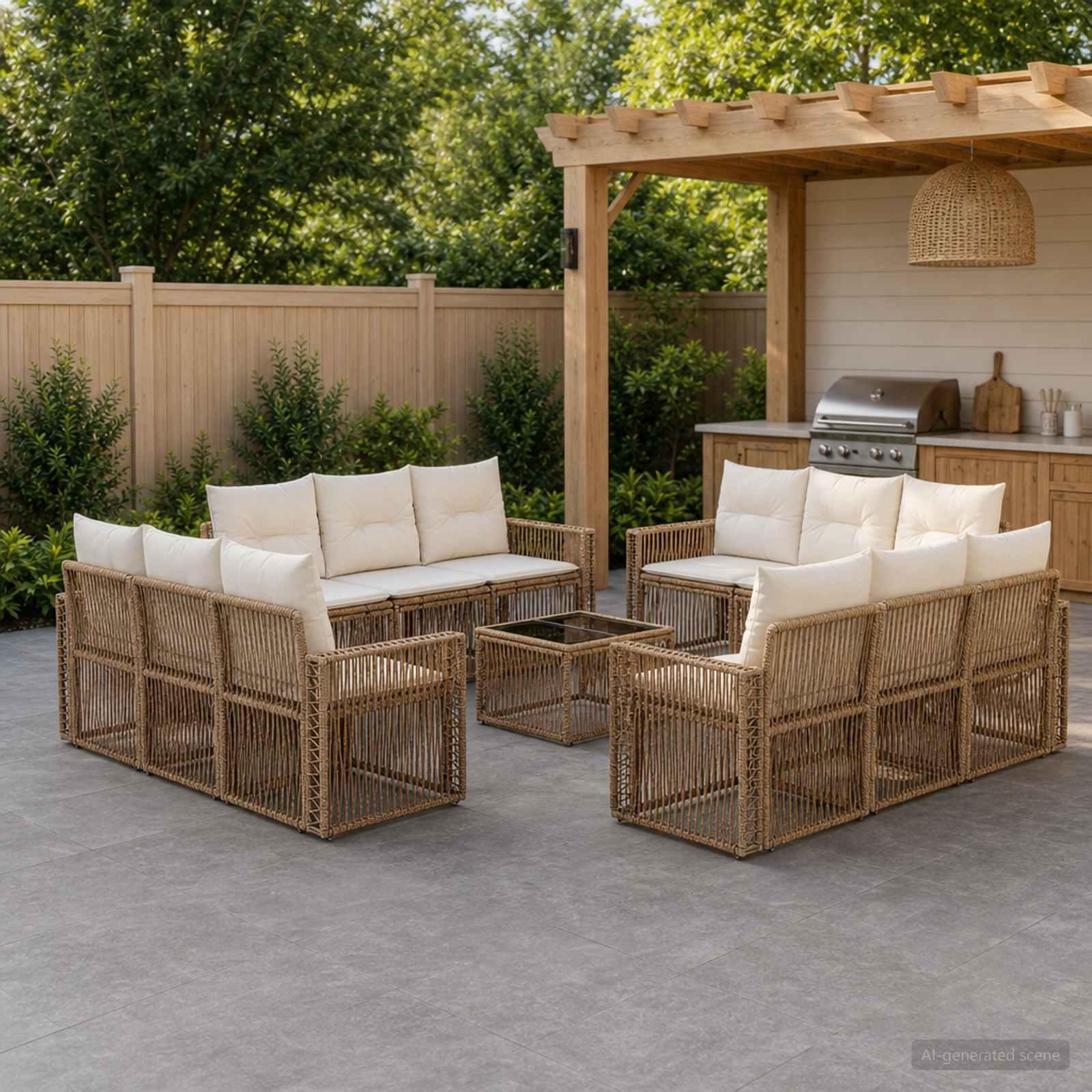 Havesofa sæt 13 stk. i polyrattan beige og cremehvid