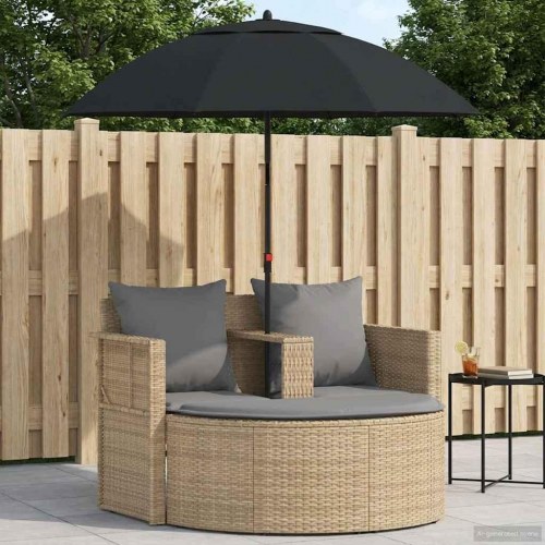 Havemøbelsofa i polyrattan med parasol - beige og lys grå