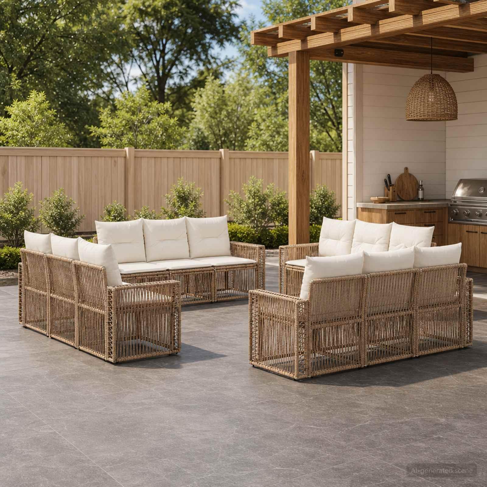 Havesofa sæt 12 stk. i beige og cremehvid polyrattan