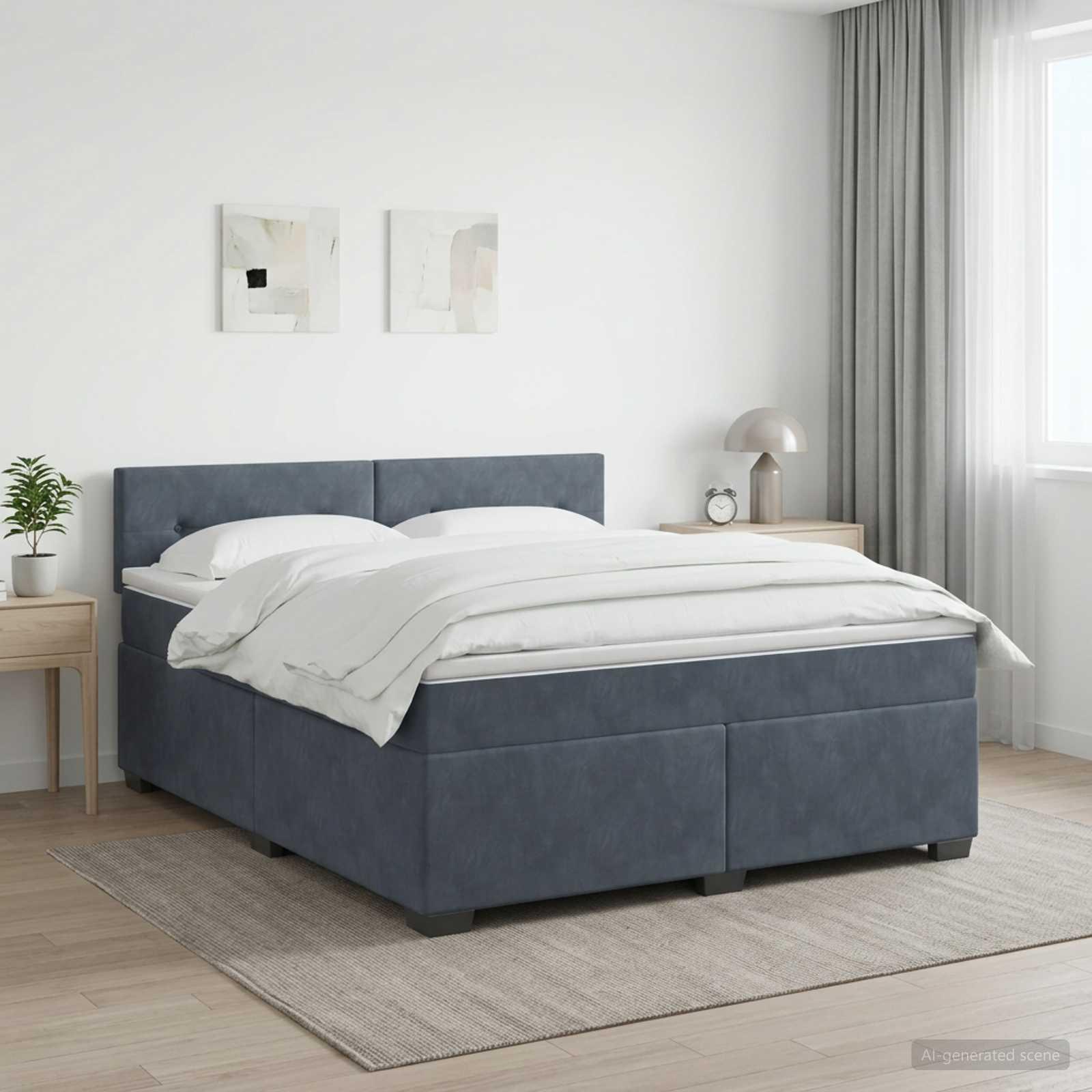 Boxmadras seng med topmadras 140 x 190 cm mørkegrå fløjl