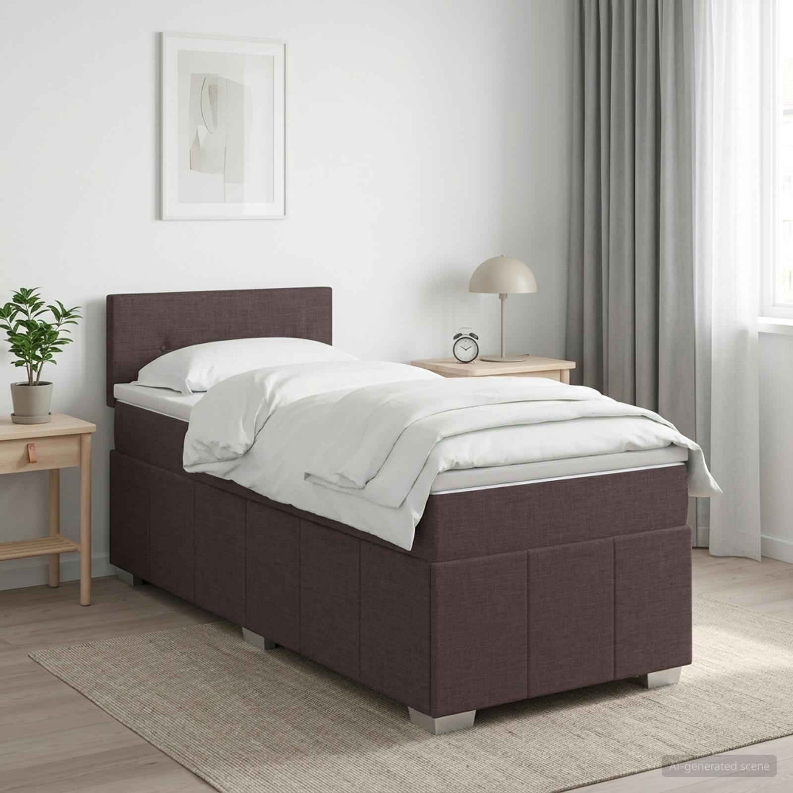 Boxmadras med topmadras 100 x 200 cm i mørk brun stof