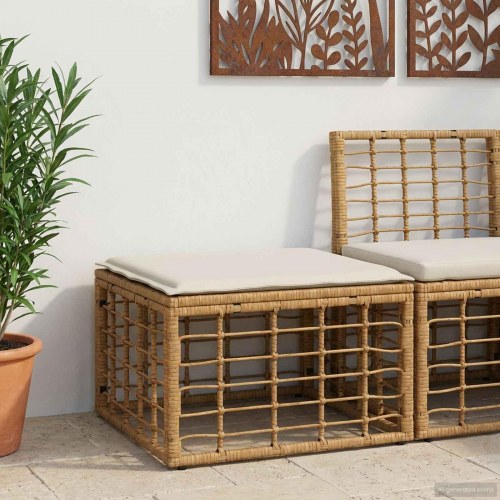 Havepuf i naturfarvet polyrattan 55 x 55 cm