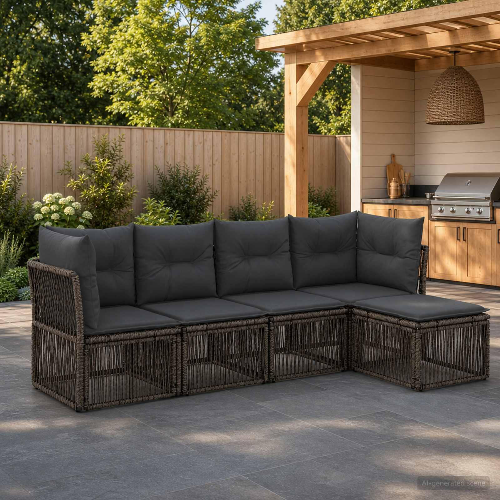 Havesofa sæt 5 stk. i grå polyrattan modulsofa