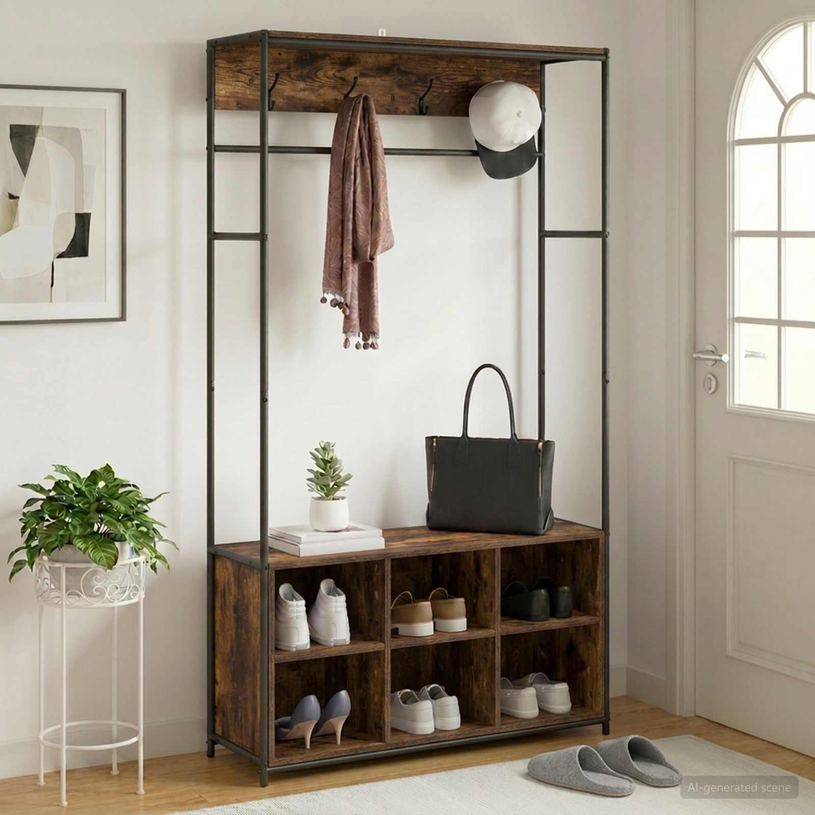 Knagerække med skobænk i røget eg 100 x 32 x 180,5 cm