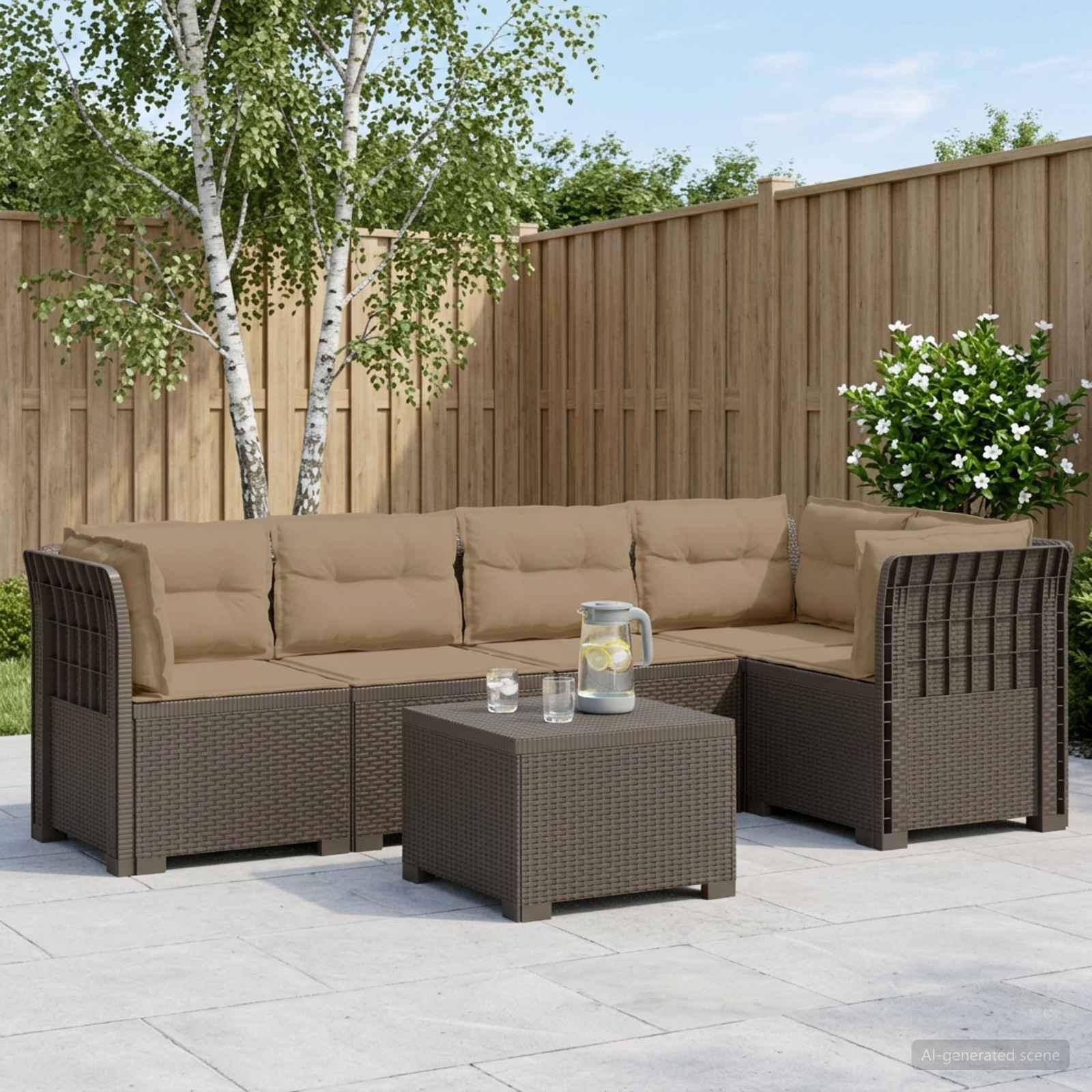 5-personers havemøbel sofa med hynder i rattan-look PP lysegrå