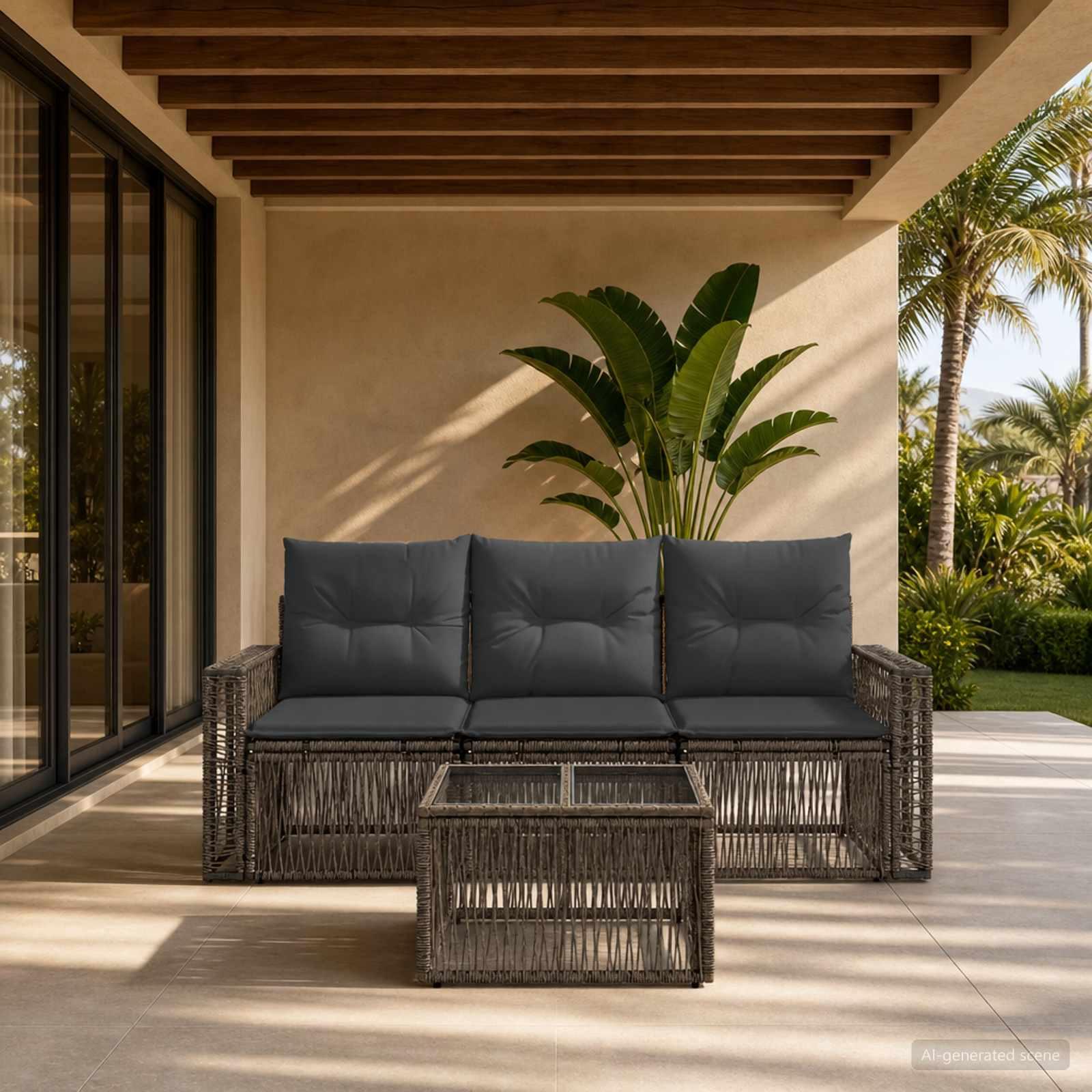 Havesofa sæt 4 stk. i grå og mørkegrå polyrattan