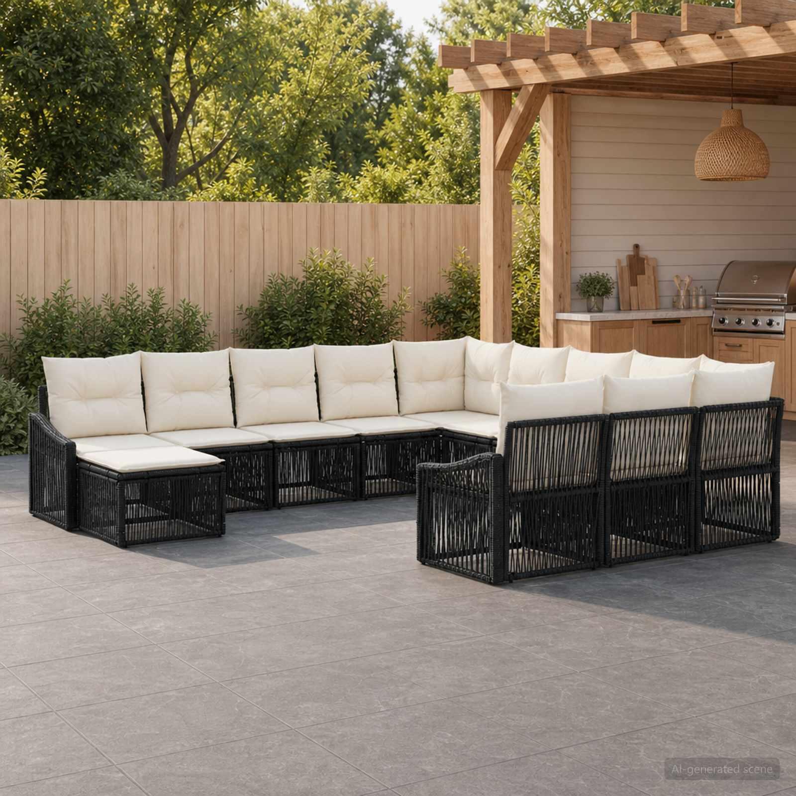 Havesofa sæt 12 stk. i sort polyrattan