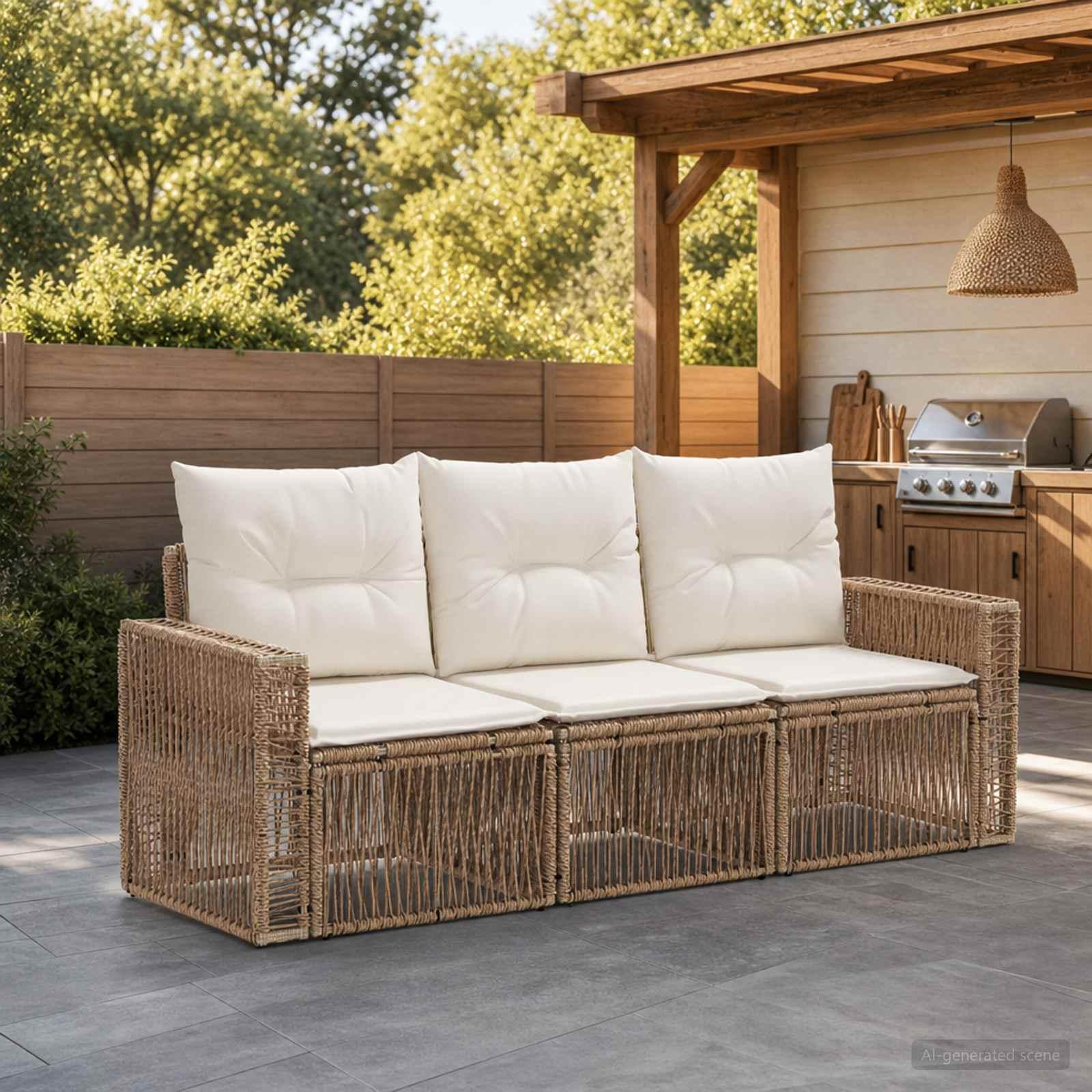 Havesofa sæt 3 stk. i beige og cremehvid polyrattan
