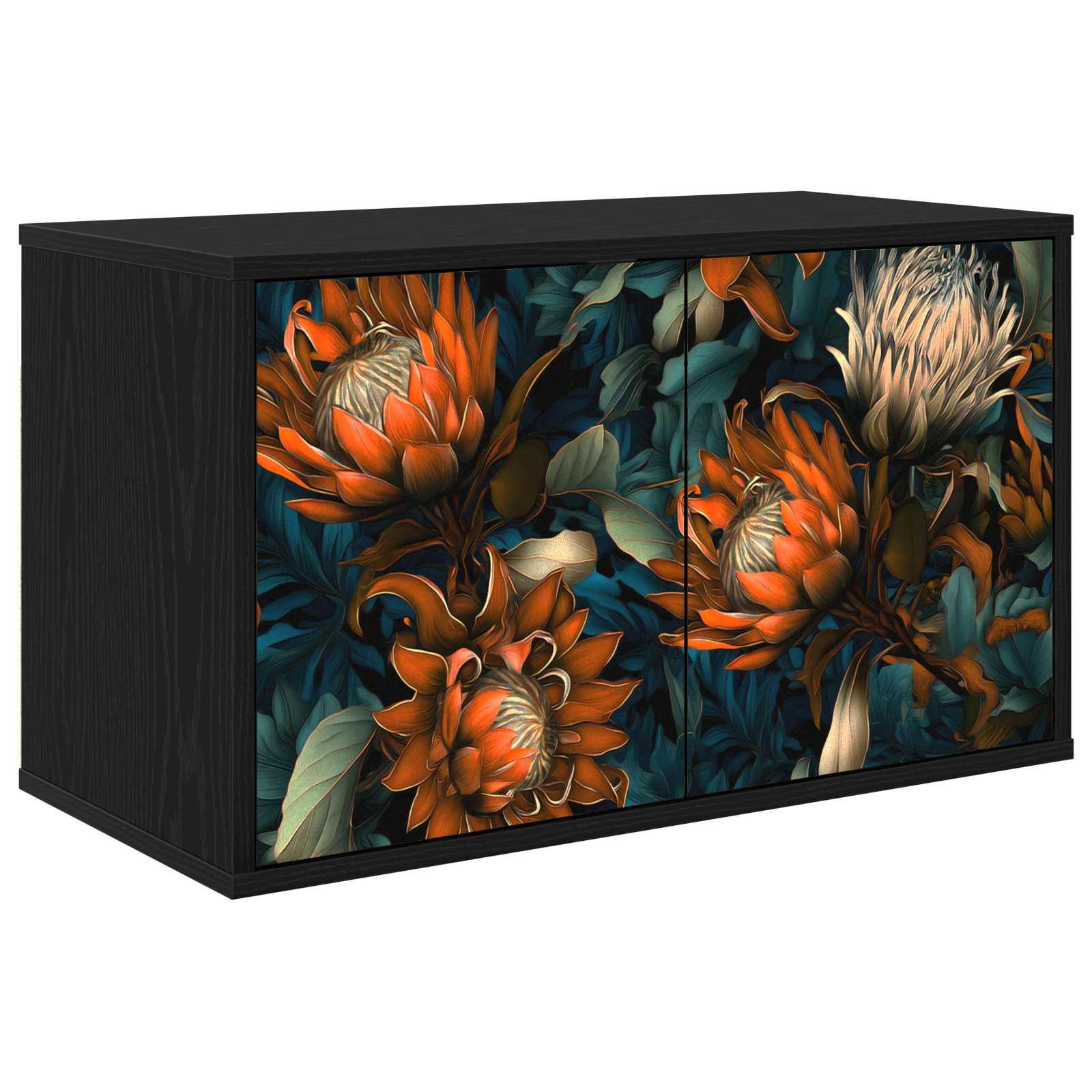 Væghængt TV-skab LOCHEM 69 x 33 x 40 cm i sort eg med blomstermotiv