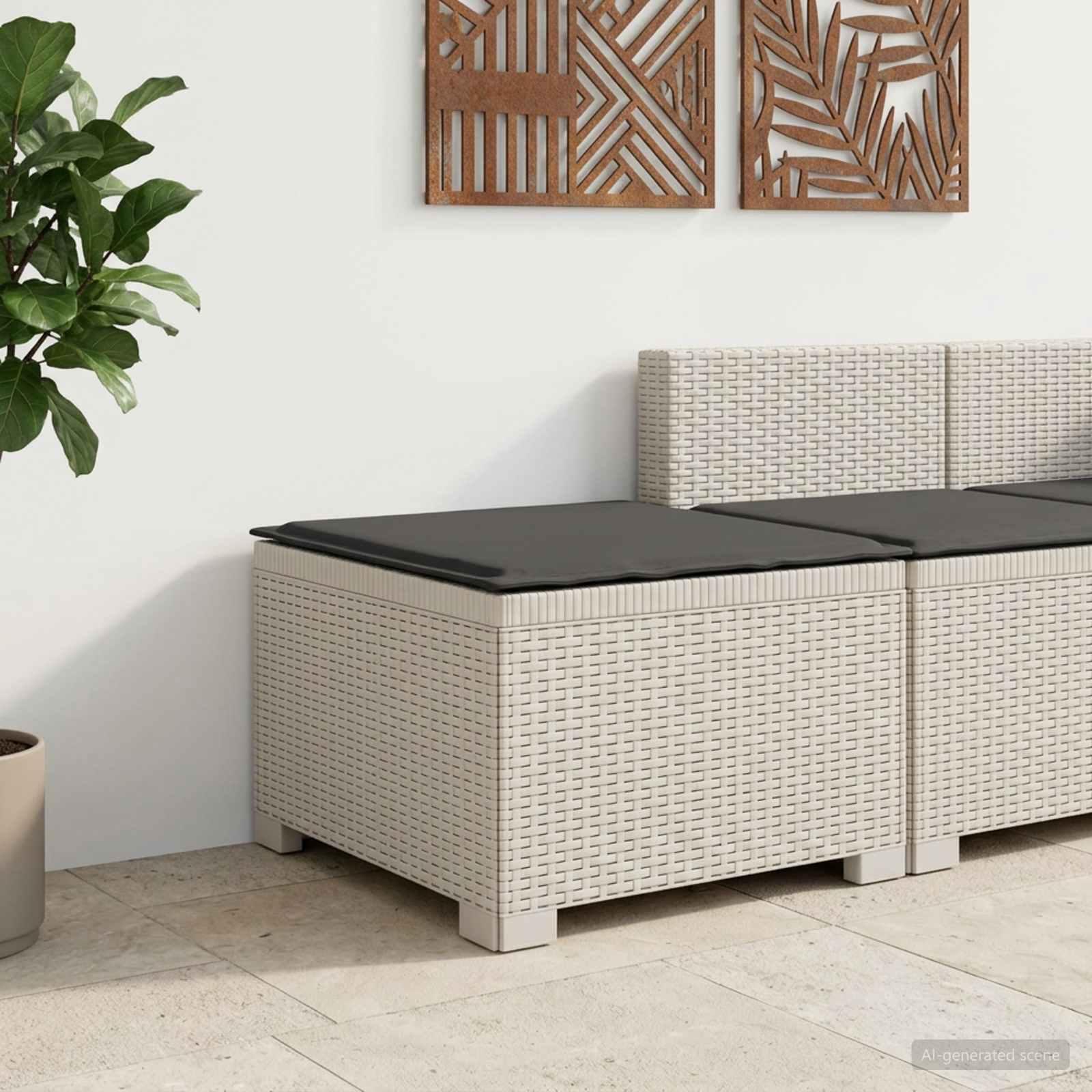 1-personers havemøbelsofa i rattan look med pude, PP hvid