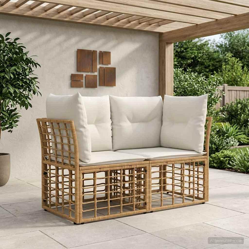 Udendørs loveseat i polyrattan med puder, 2-personers, natur/cremehvid