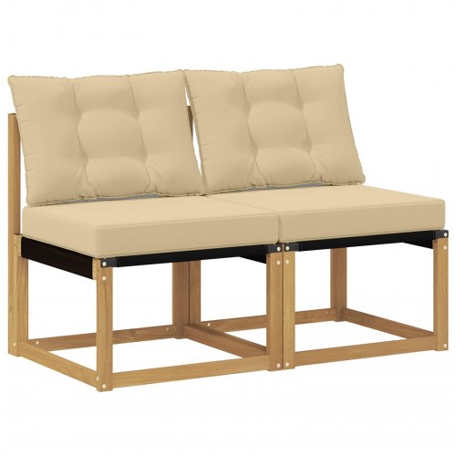 2 stk. udendørs mellemsofa i massivt akacietræ og Textilene-stof - hvid/beige