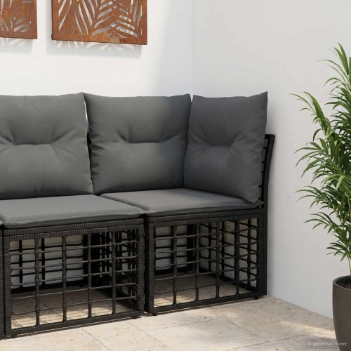 Modulært udendørs hjørnesofaelement i sort polyrattan med grå hynder