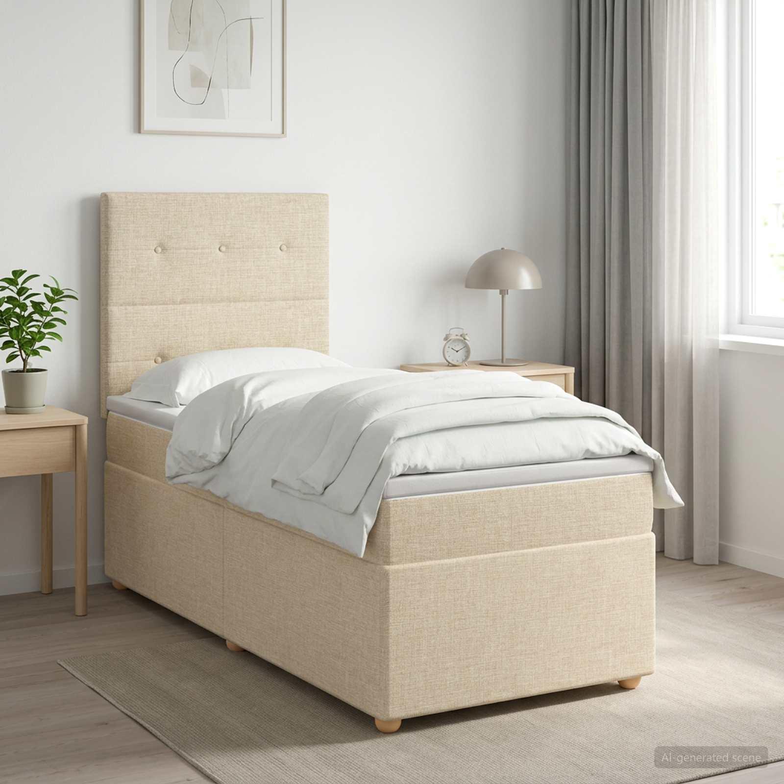 Boksmadras seng med topmadras 80 x 200 cm i stof - cremefarvet