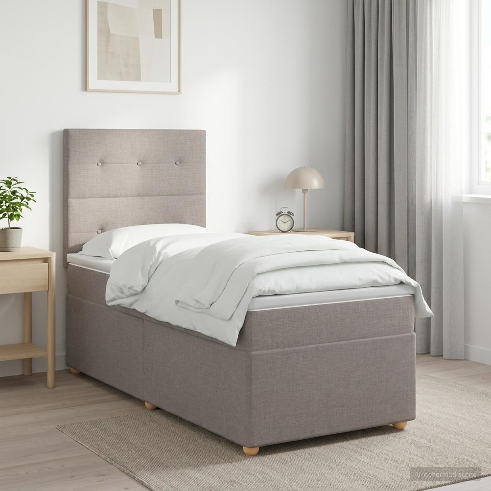 Boxmadras seng med topmadras og justerbart hovedgærde 80 x 200 cm - gråbrun stof