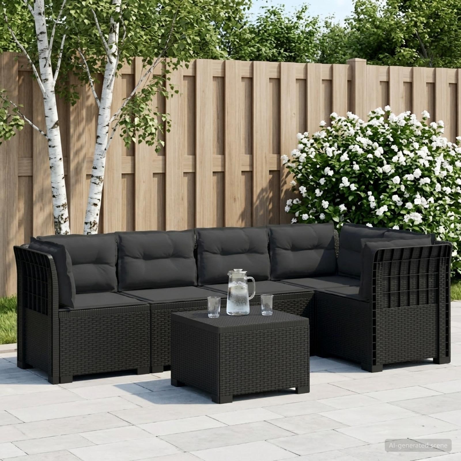 5-personers havemøbel sofa med hynder i rattan-look PP antracit