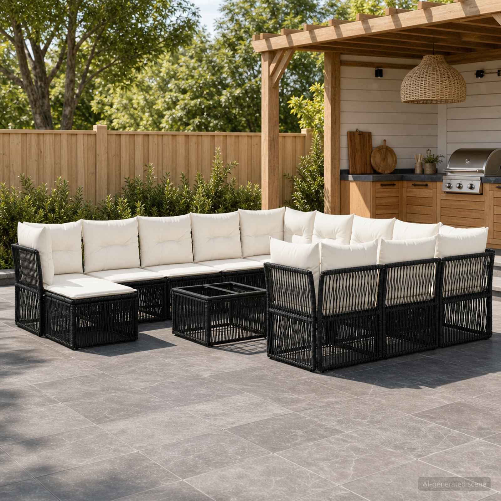 Havesofa sæt 13 stk. i sort polyrattan til terrasse og have