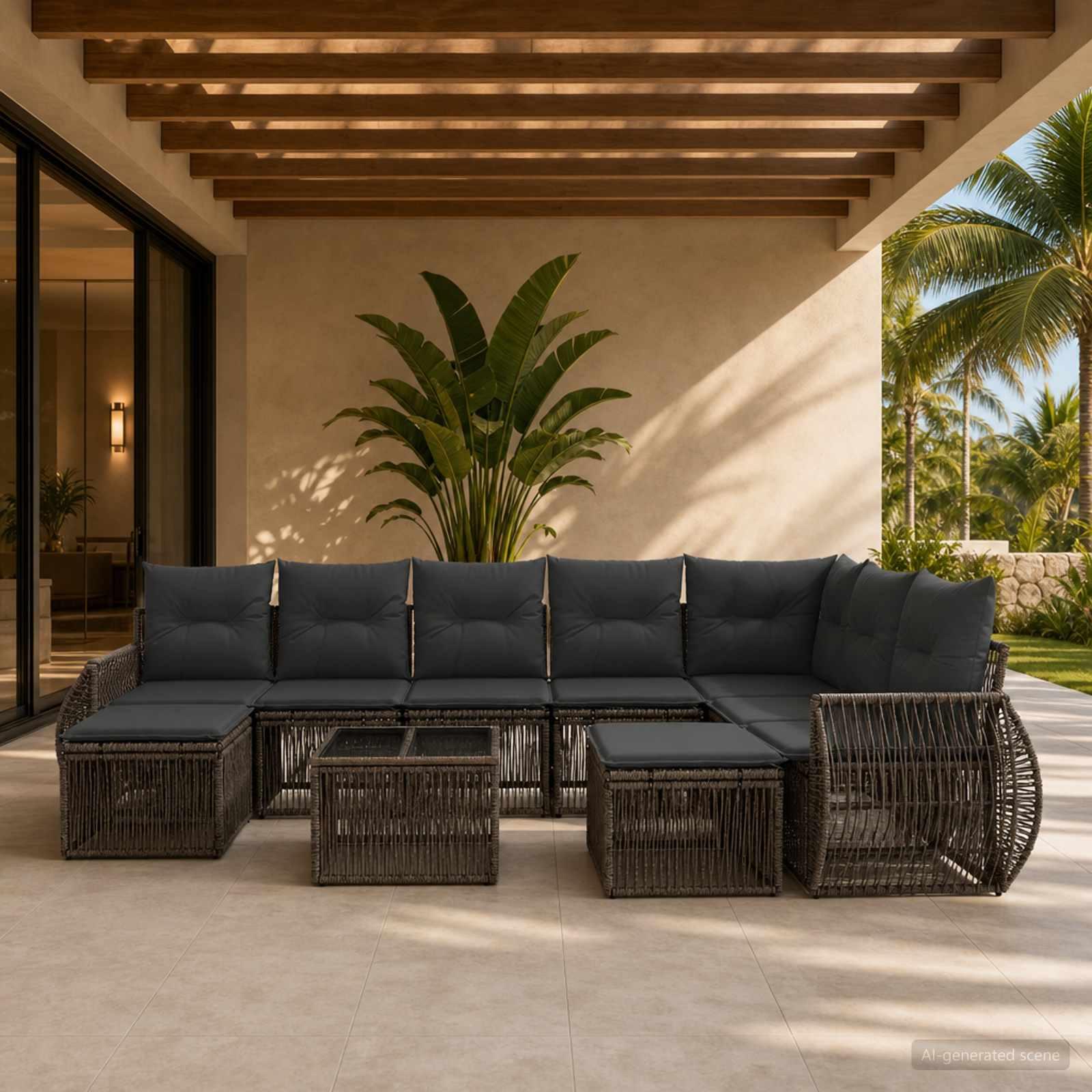 Havesofa sæt 10 dele i grå polyrattan