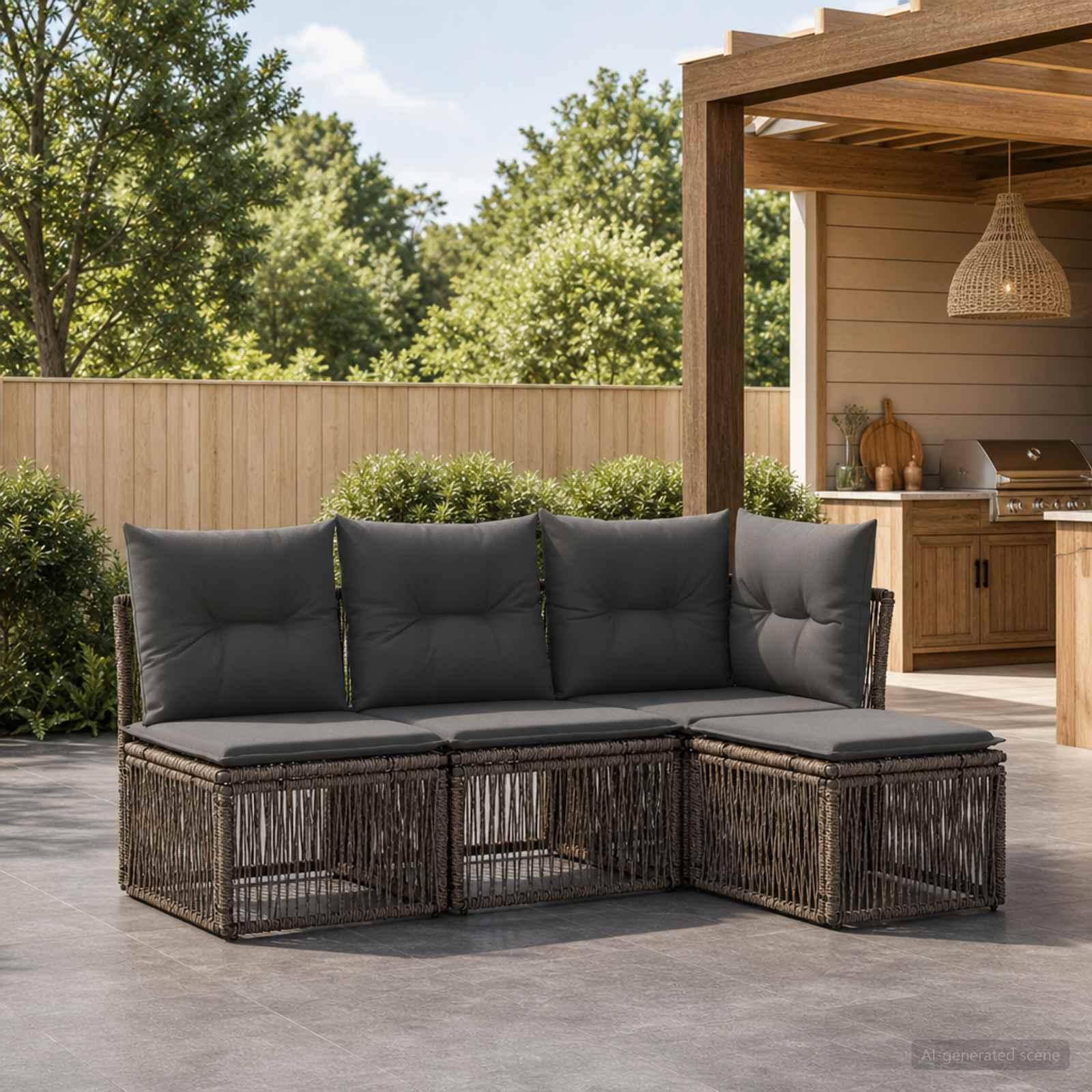 Havesofa sæt i polyrattan 4 dele - grå