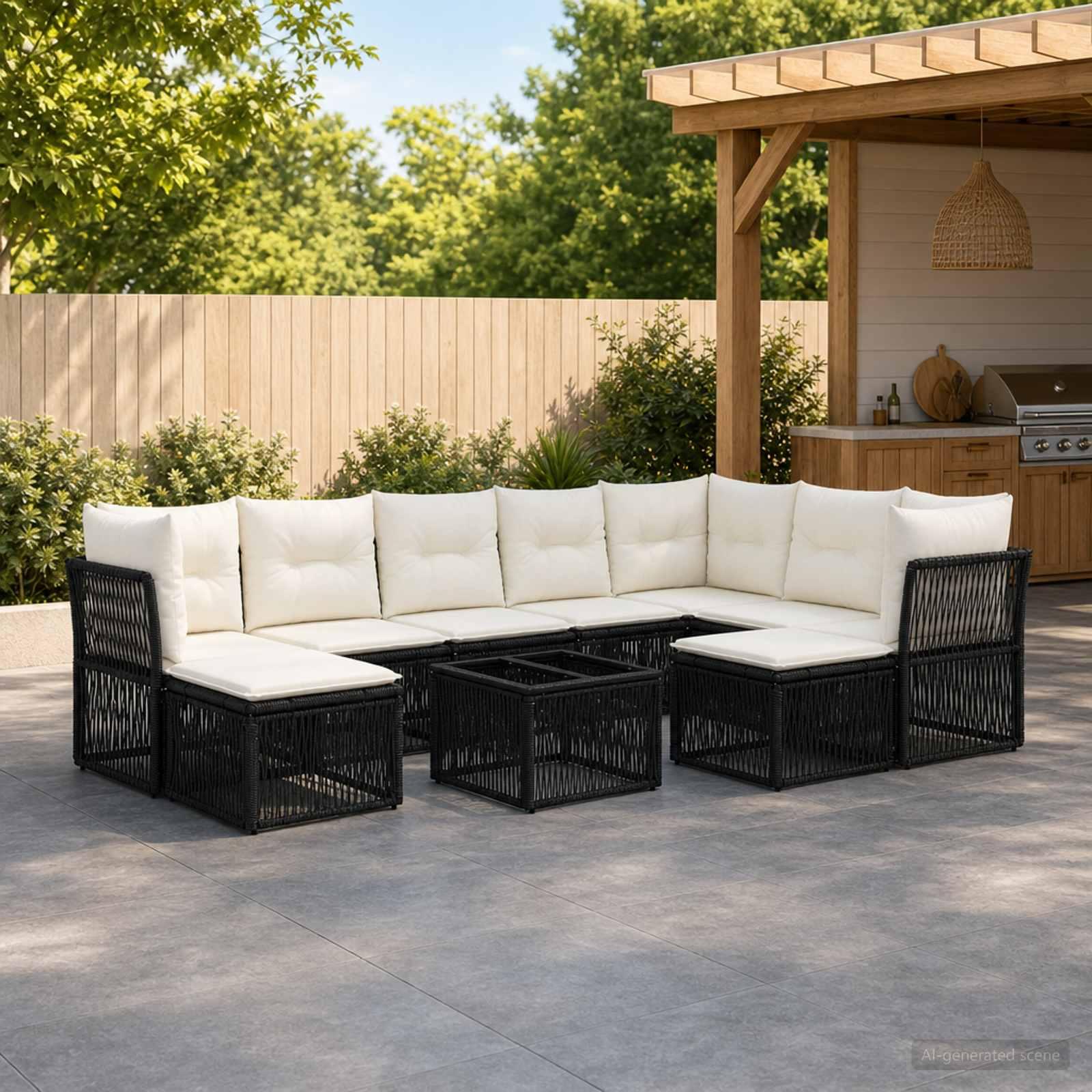 Havesofa sæt 10 dele i sort polyrattan til terrasse og have