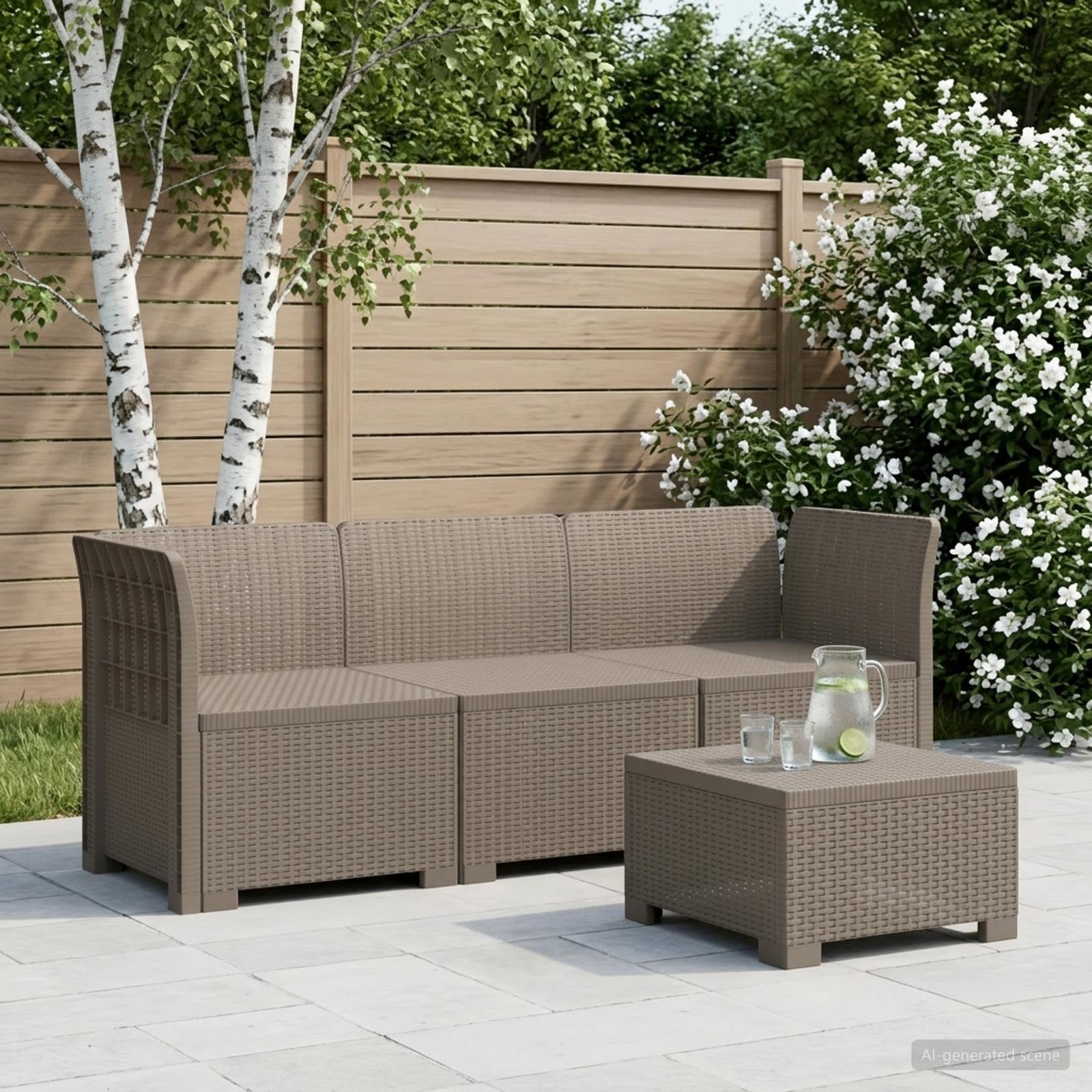 3-personers have sofa i rattan look PP lysegrå