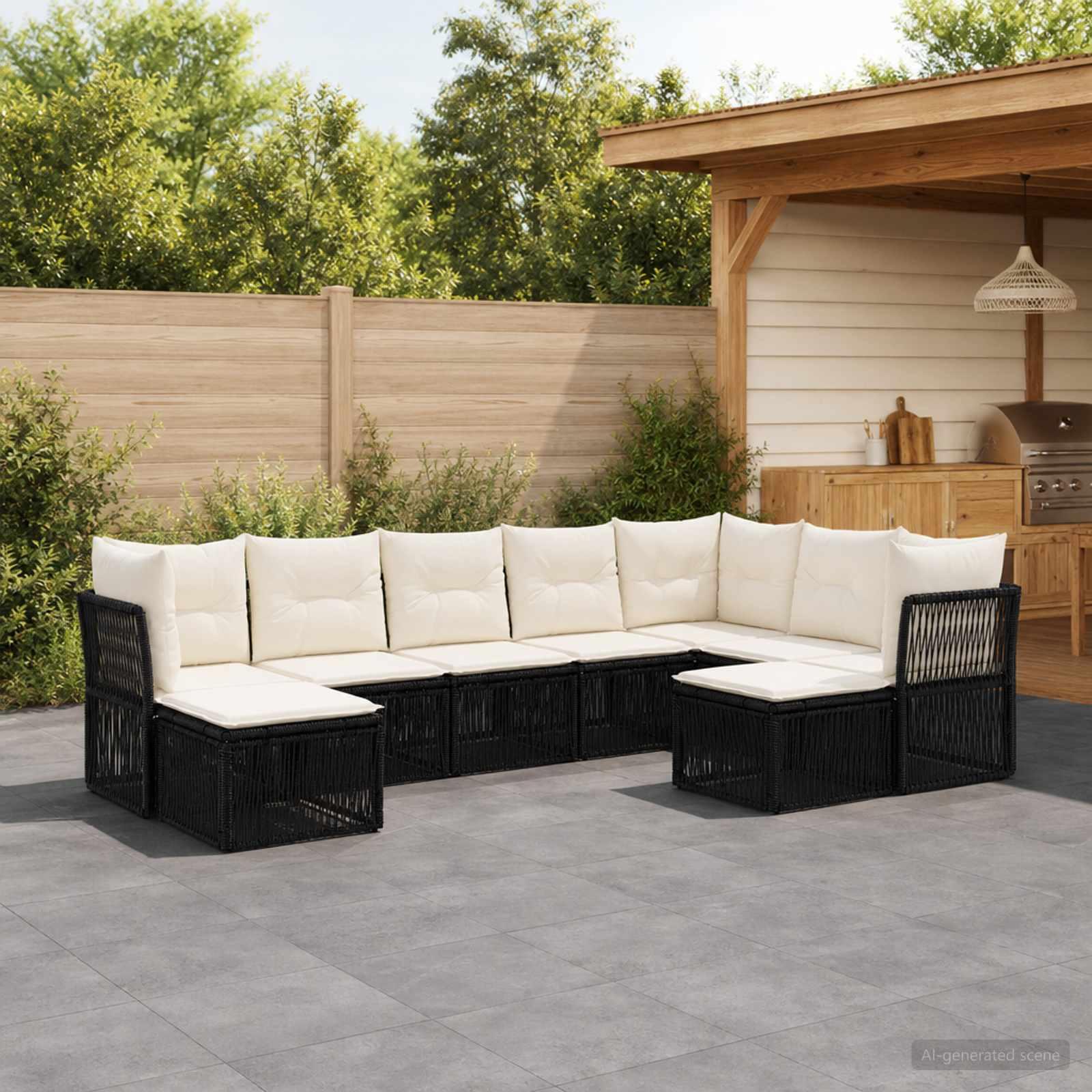 Havesofa sæt 9 stk. i sort polyrattan med moduldesign