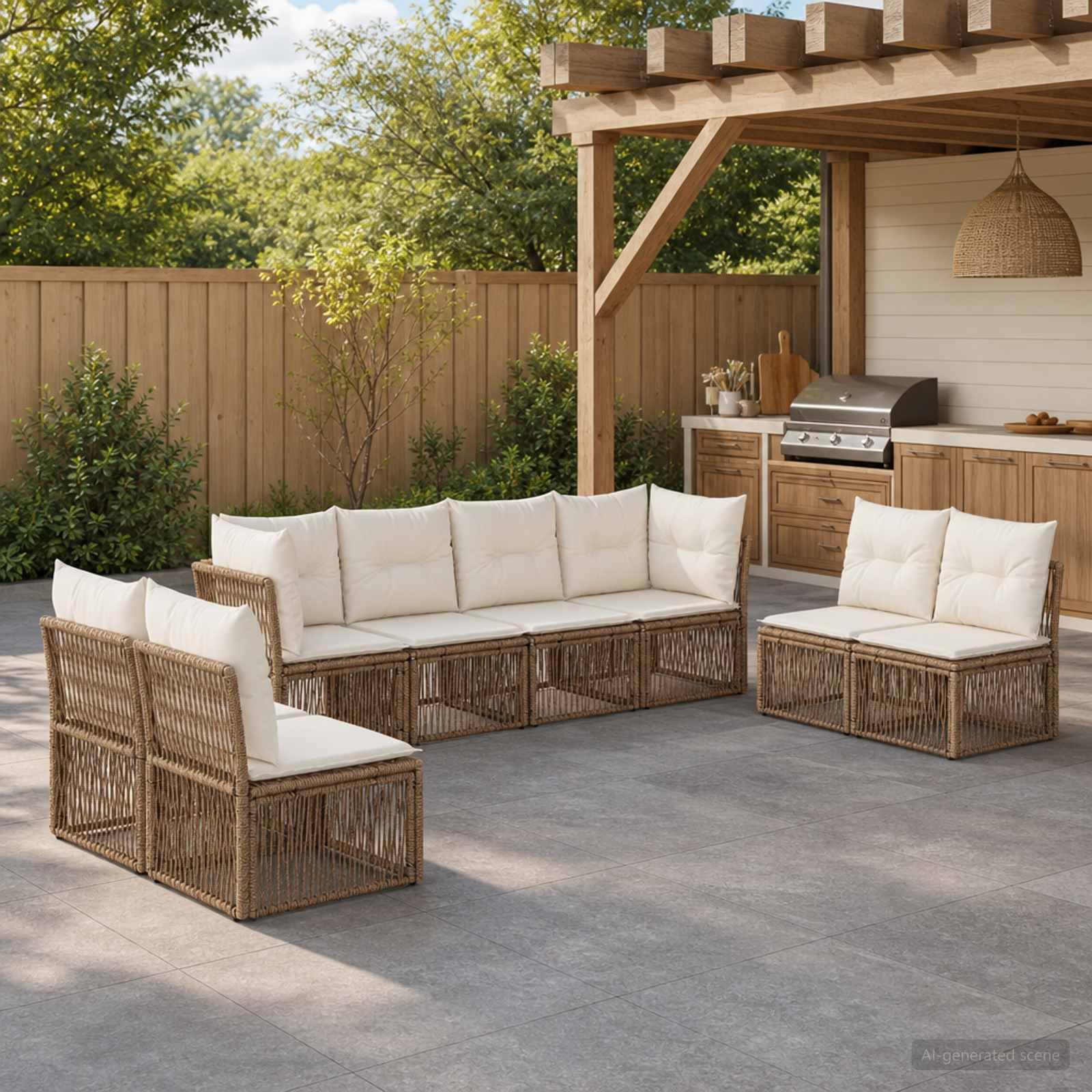 Havesofa sæt 8 stk. i beige polyrattan - modulært havemøbelsæt