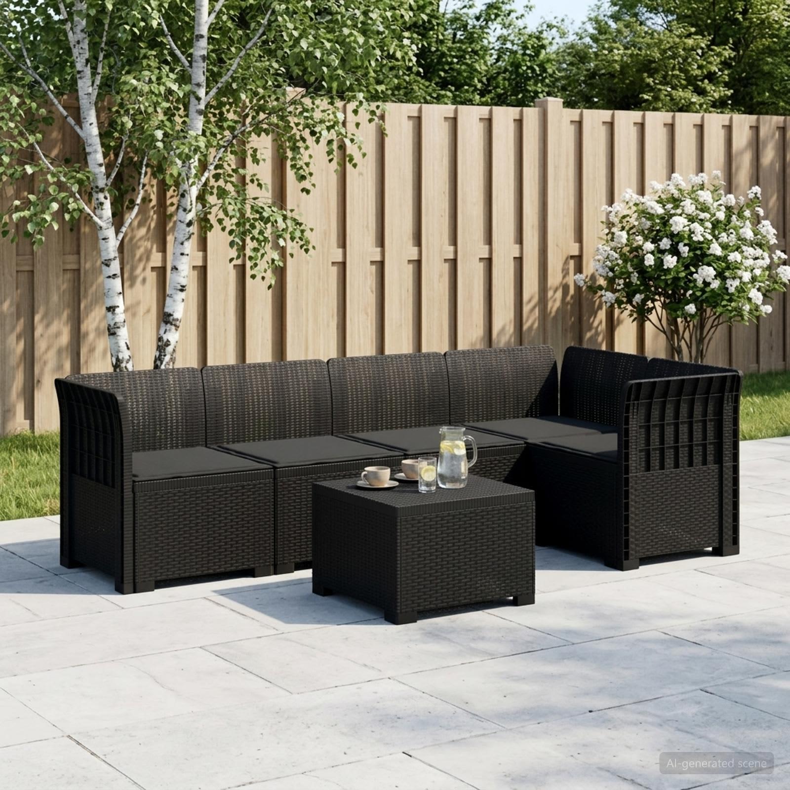 5-personers havemøbel sofa med hynder i rattan-look PP antracit