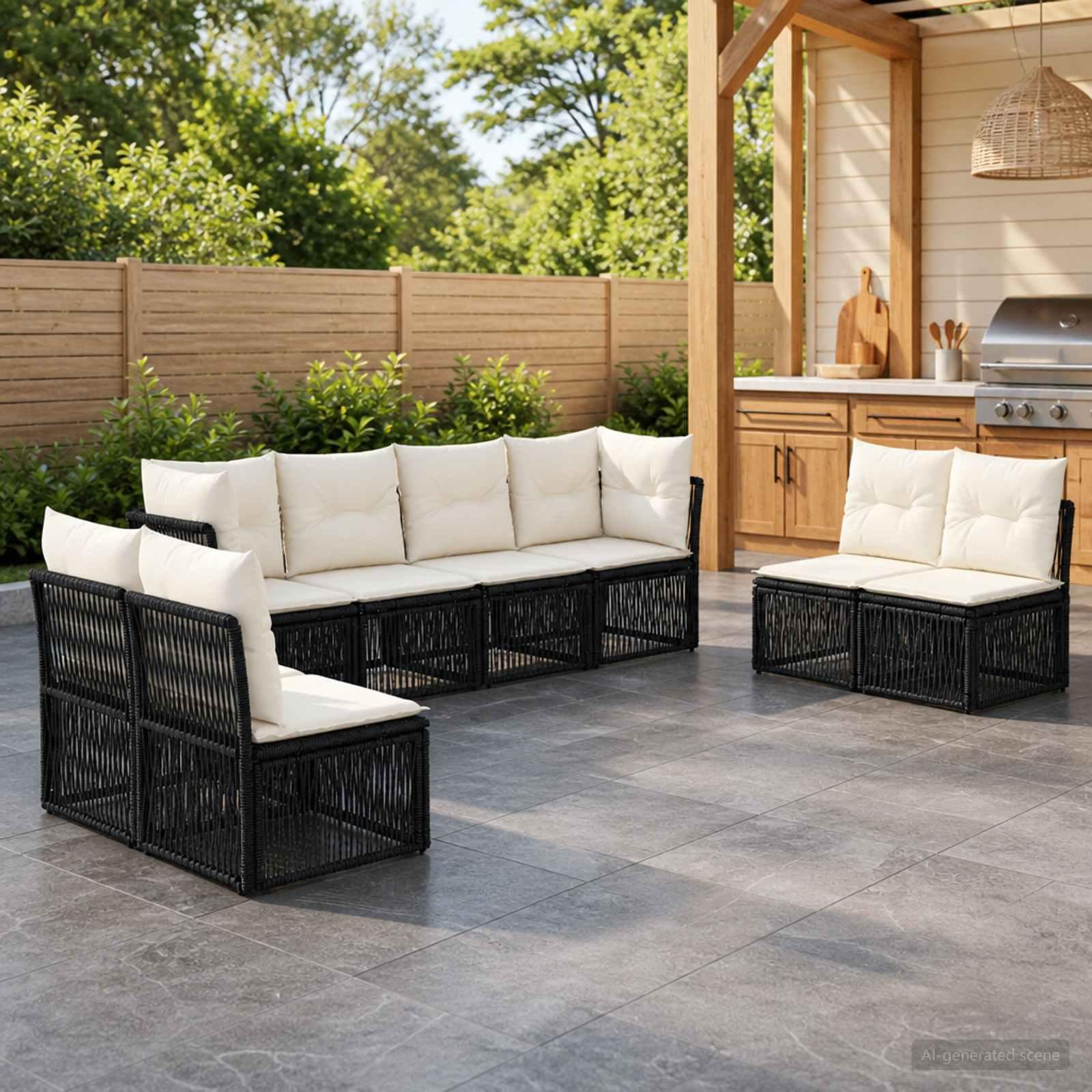Havesofa sæt 8 stk. i sort polyrattan til terrasse og have
