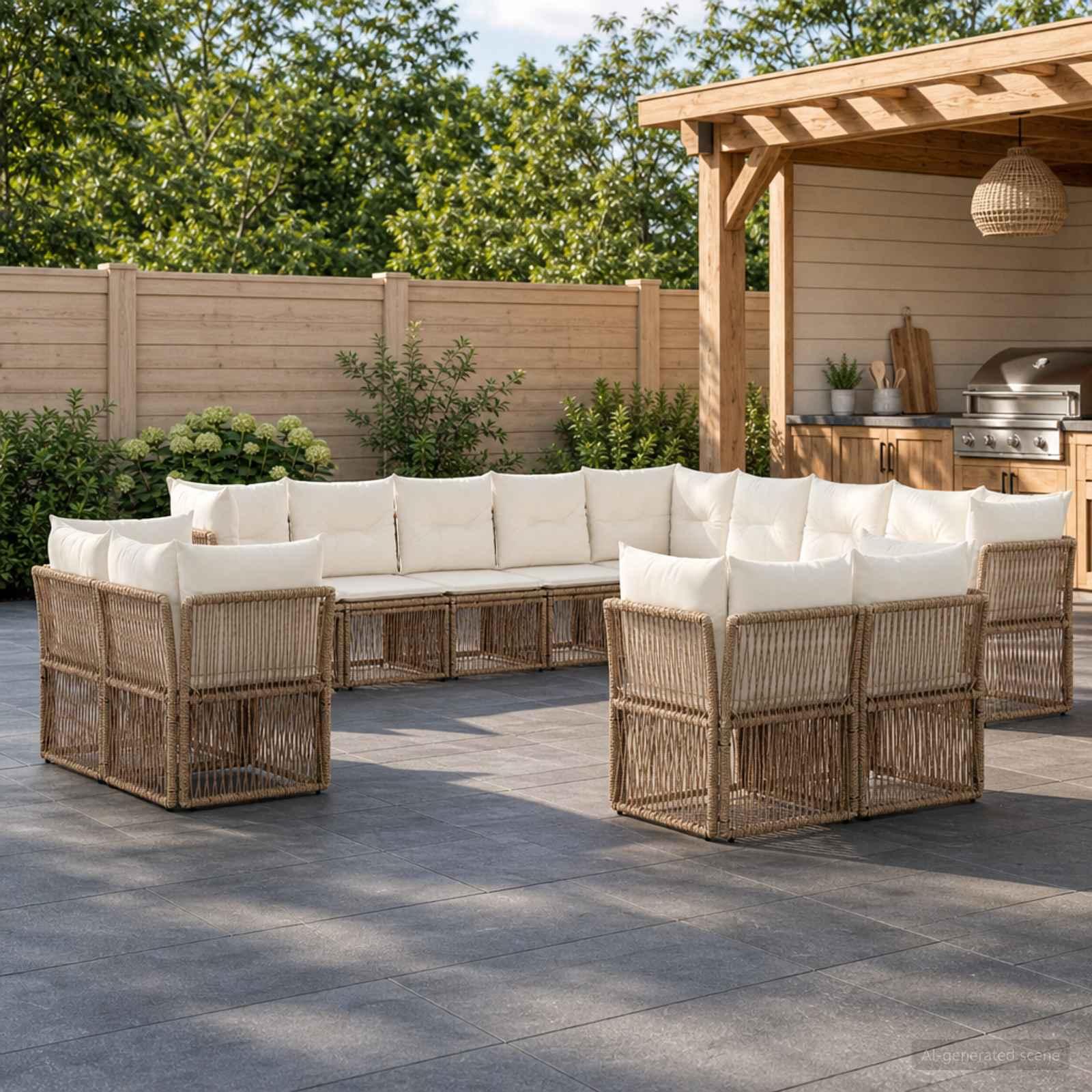 Havesofa sæt 13 stk. i beige polyrattan - modulært havemøbelsæt