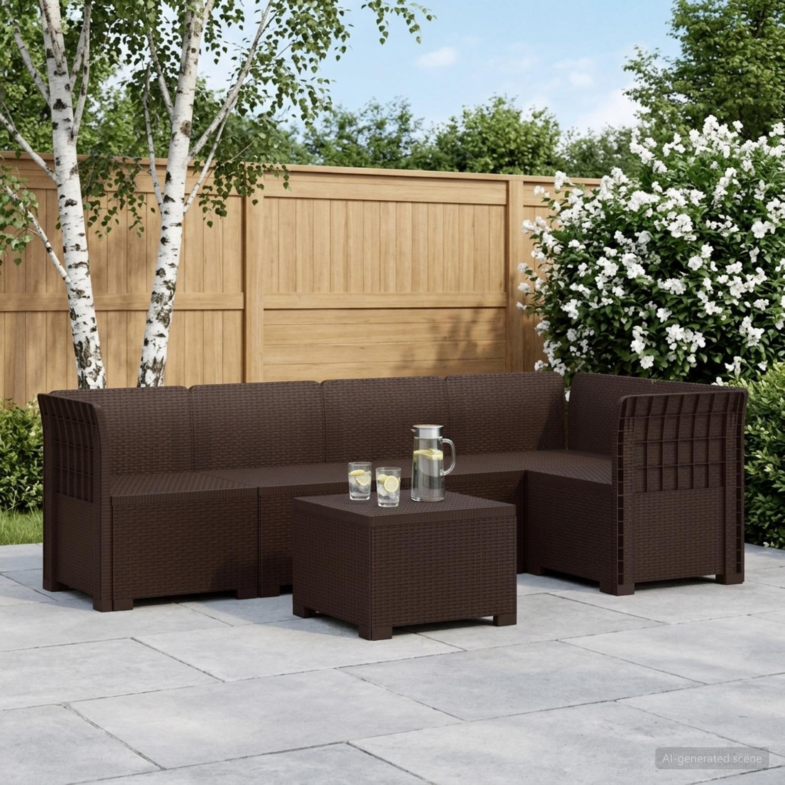 5-personers havemøbel sofa i rattan-look PP brun