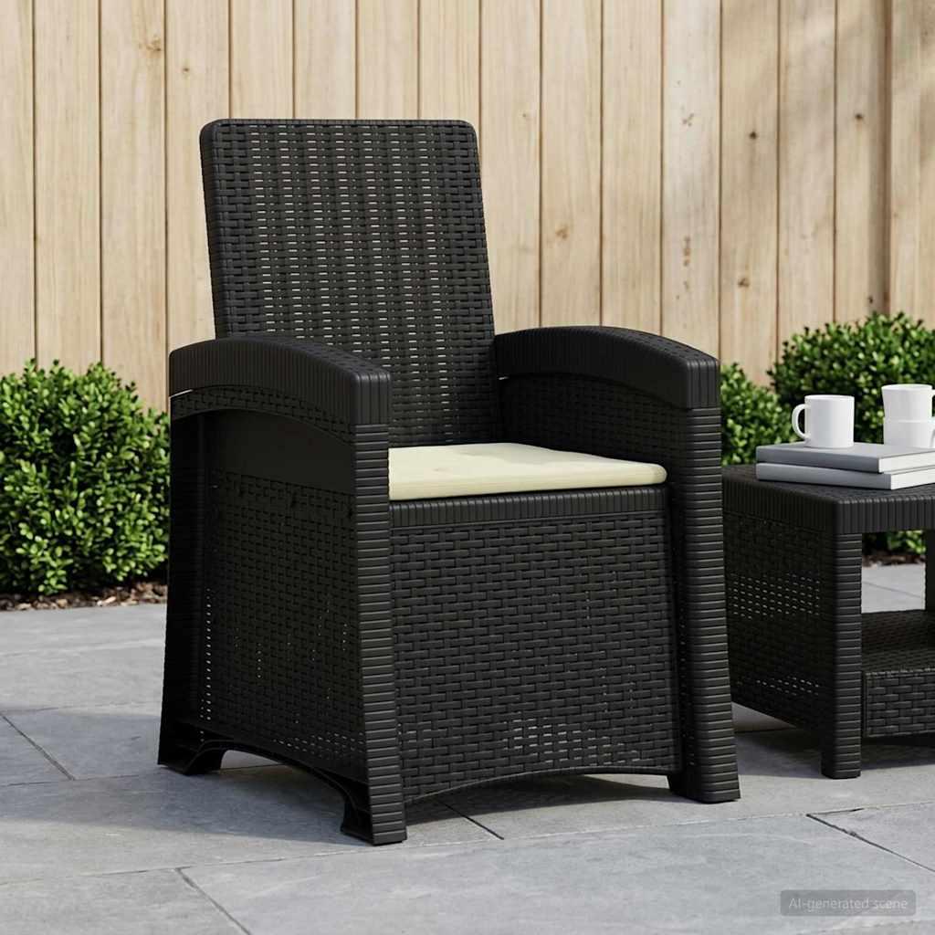 Lænestol med rygvinkling i rattanlook til have og terrasse - antracit og cremefarvet
