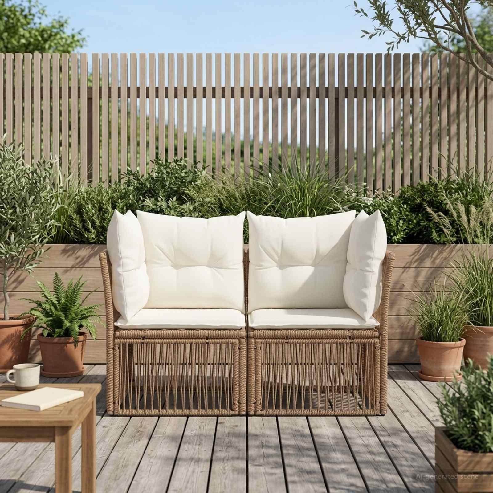 2-personers havemøbelsofa i beige polyrattan
