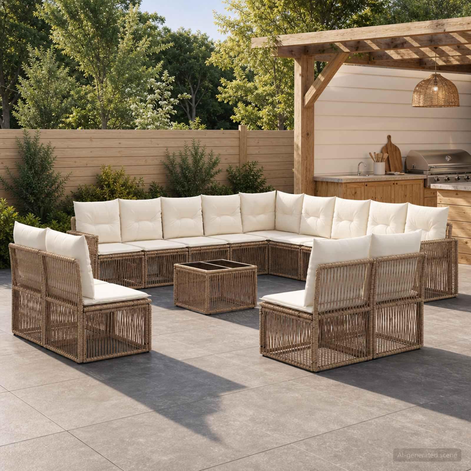 Havesofa sæt 14 stk. i beige og cremehvid polyrattan