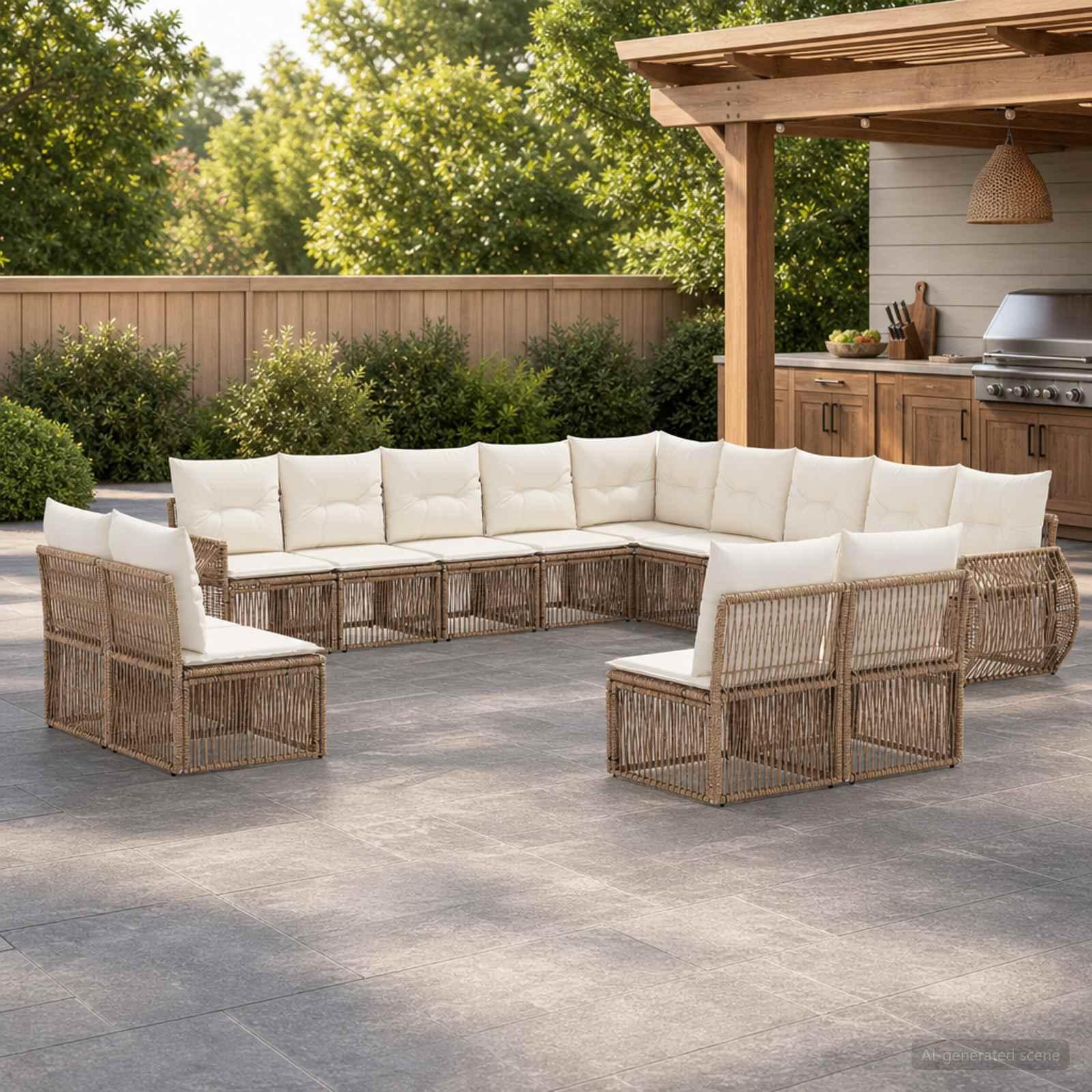 Havesofa sæt 13 stk. i beige og cremehvid polyrattan