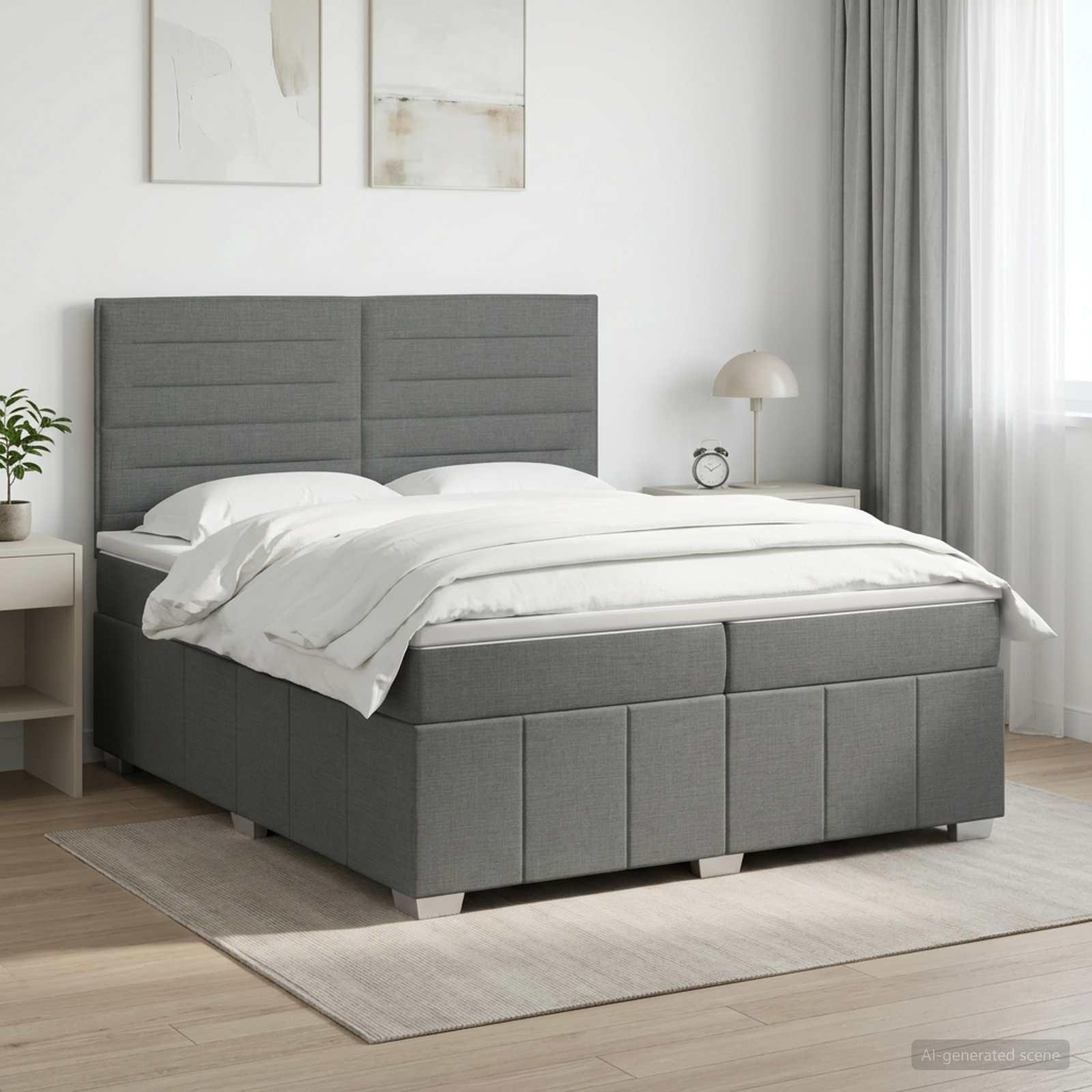 Boksmadras med topmadras 200 x 200 cm mørkegrå stof