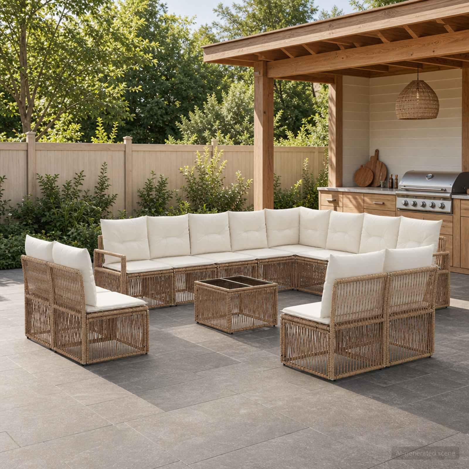 Havesofa sæt 13 stk. i beige polyrattan modulsofa