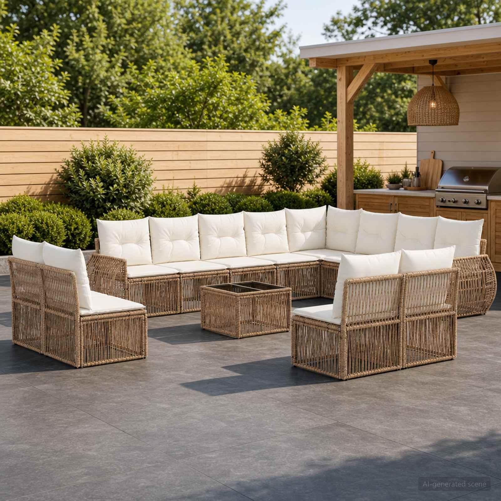 Havesofa sæt 13 stk. i beige og cremehvid polyrattan
