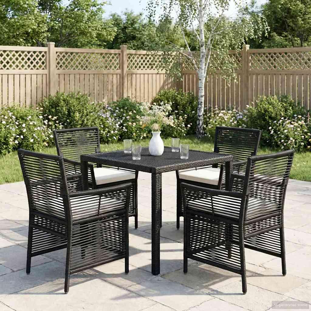 Havestole 4 stk. i sort og cream polyrattan med hynder