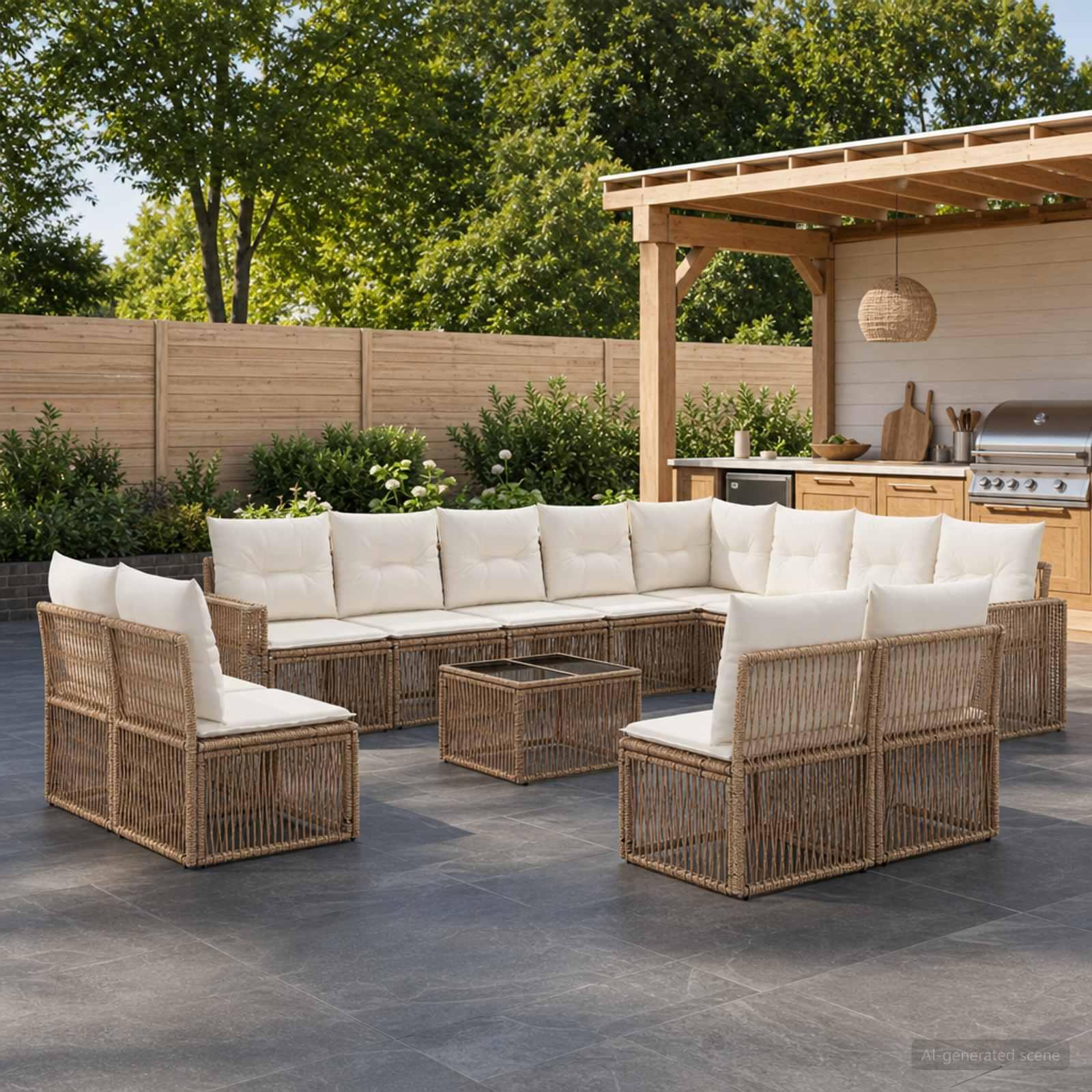 Havesofa sæt 13 stk. i beige og cremehvid polyrattan
