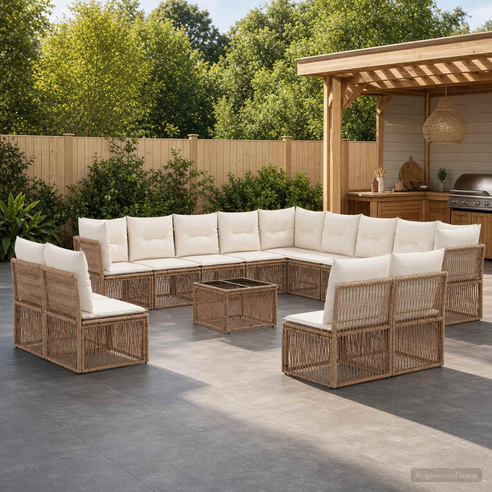 Havesofa sæt 14 stk. i beige polyrattan