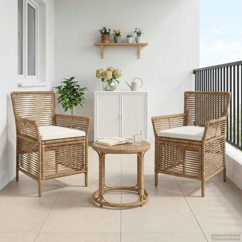 Udestole 2 stk. i beige og creme polyrattan