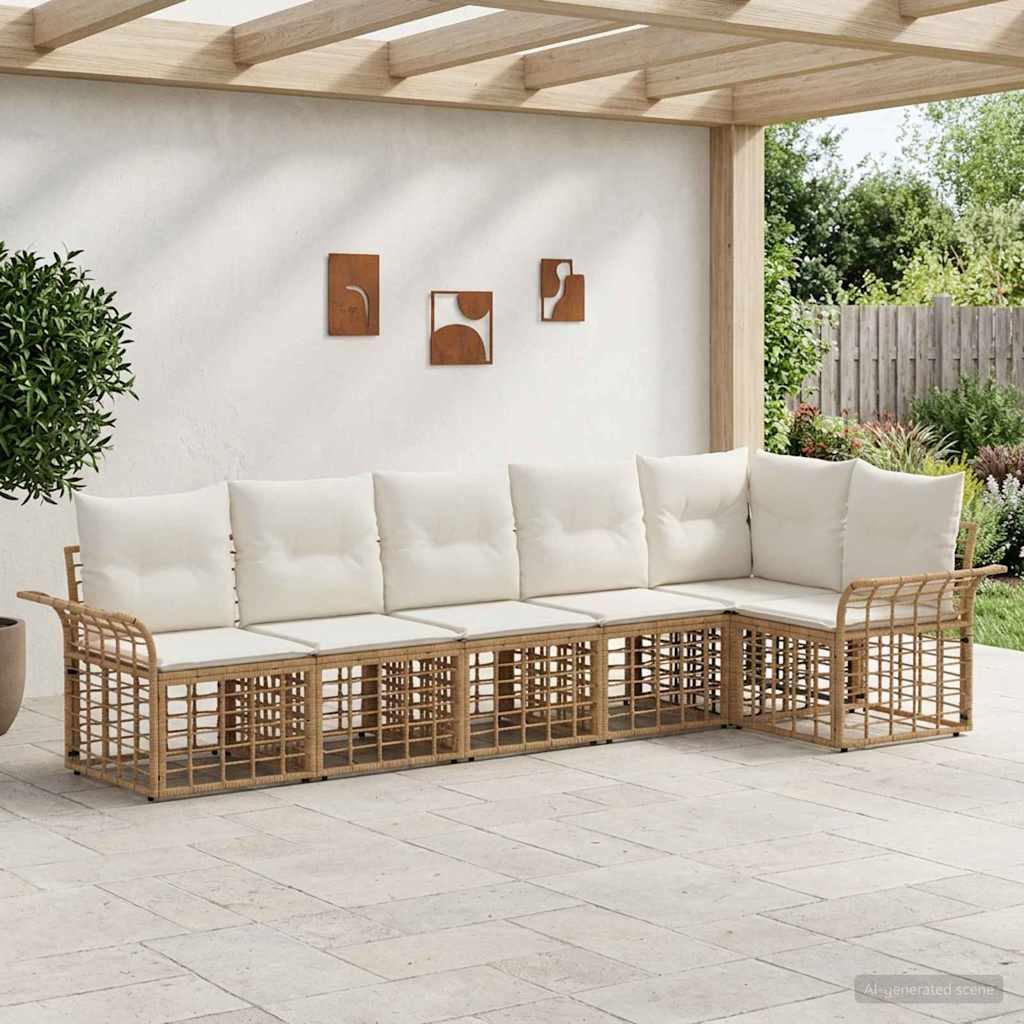 Udendørs sofagruppe 6 stk. i polyrattan - naturlig og creme hvid