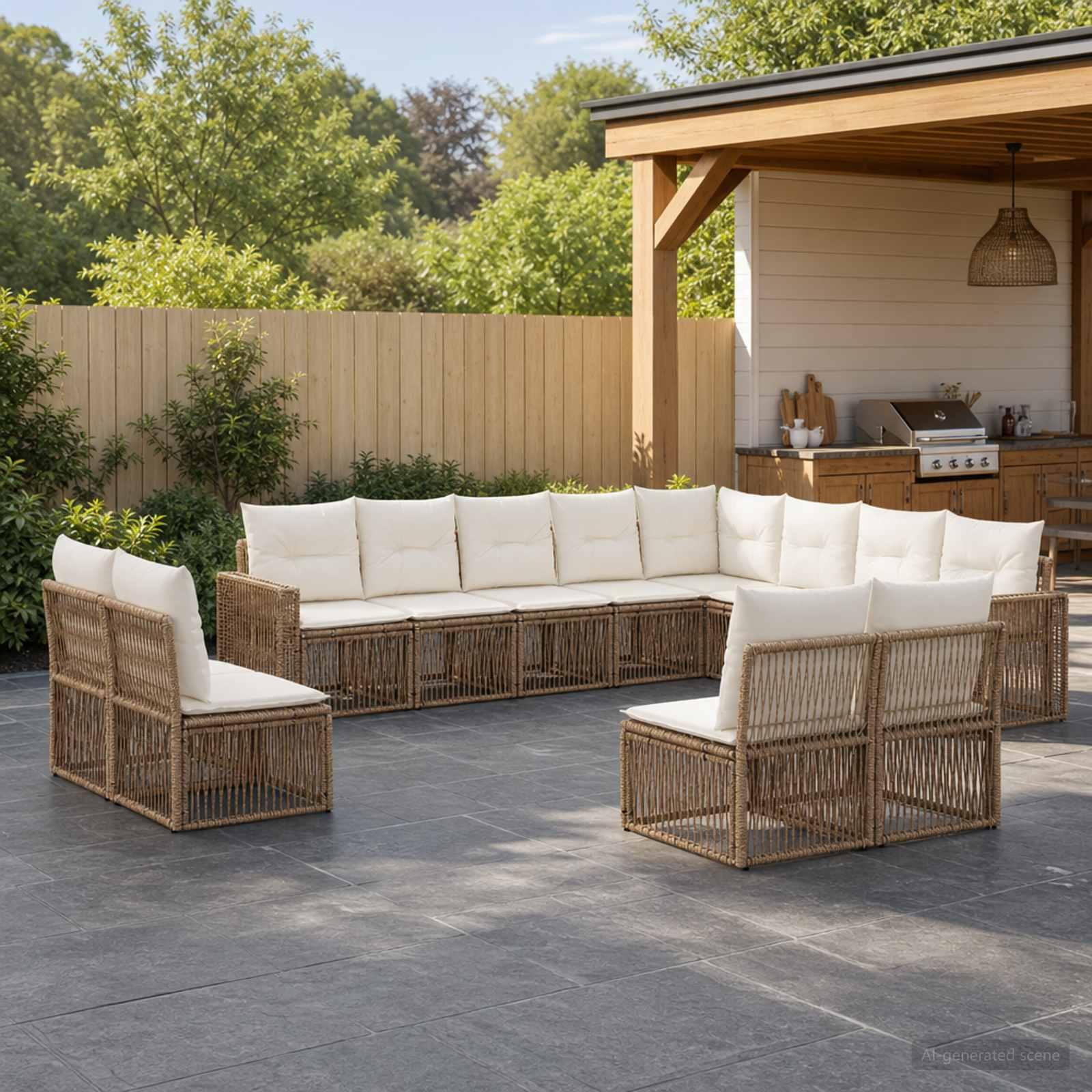 Havesofa sæt 12 stk. i beige og cremehvid polyrattan