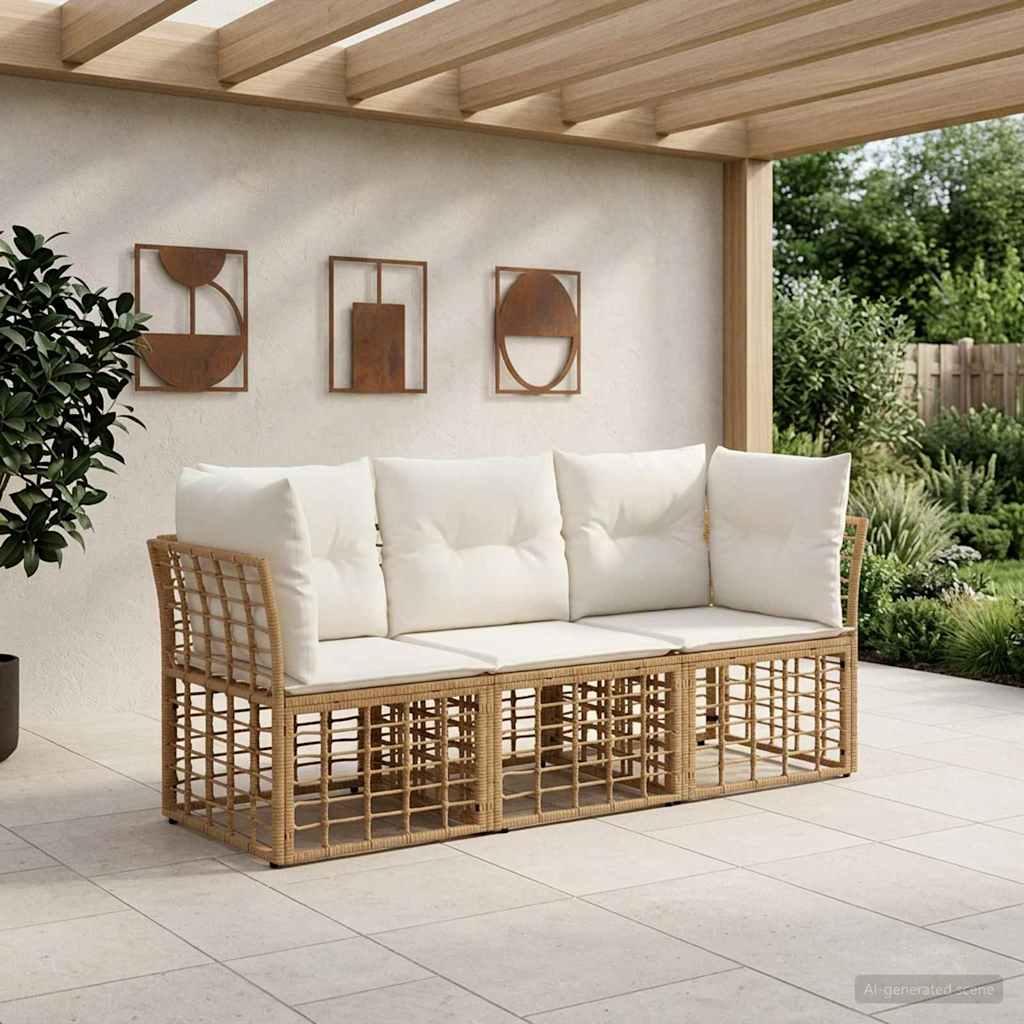 Udendørs modulsofa i polyrattan naturfarvet med puder