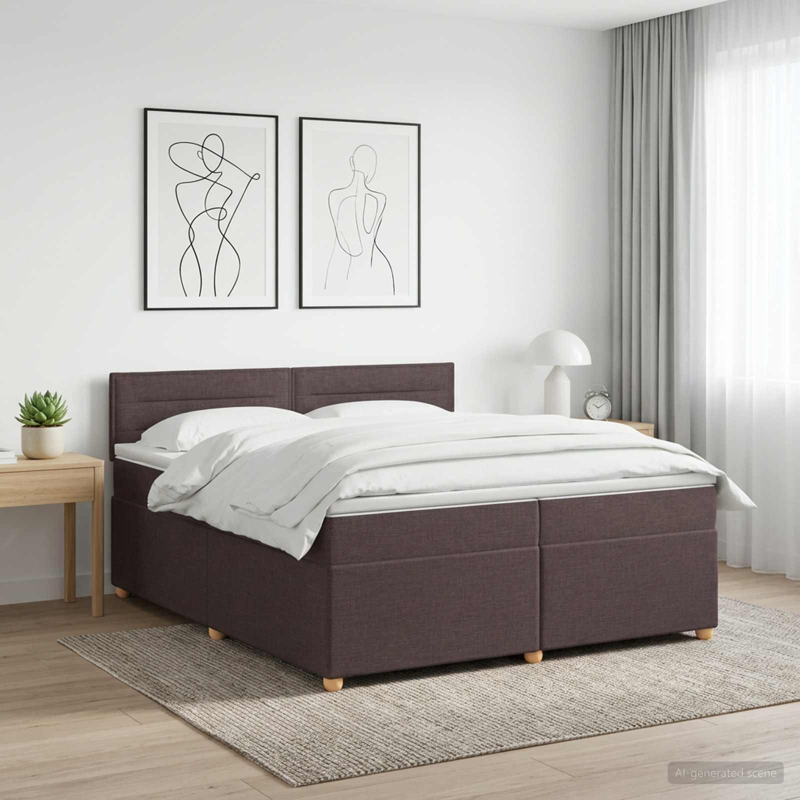 Boxspring seng med madras og topmadras 200 x 200 cm - mørk brun stof