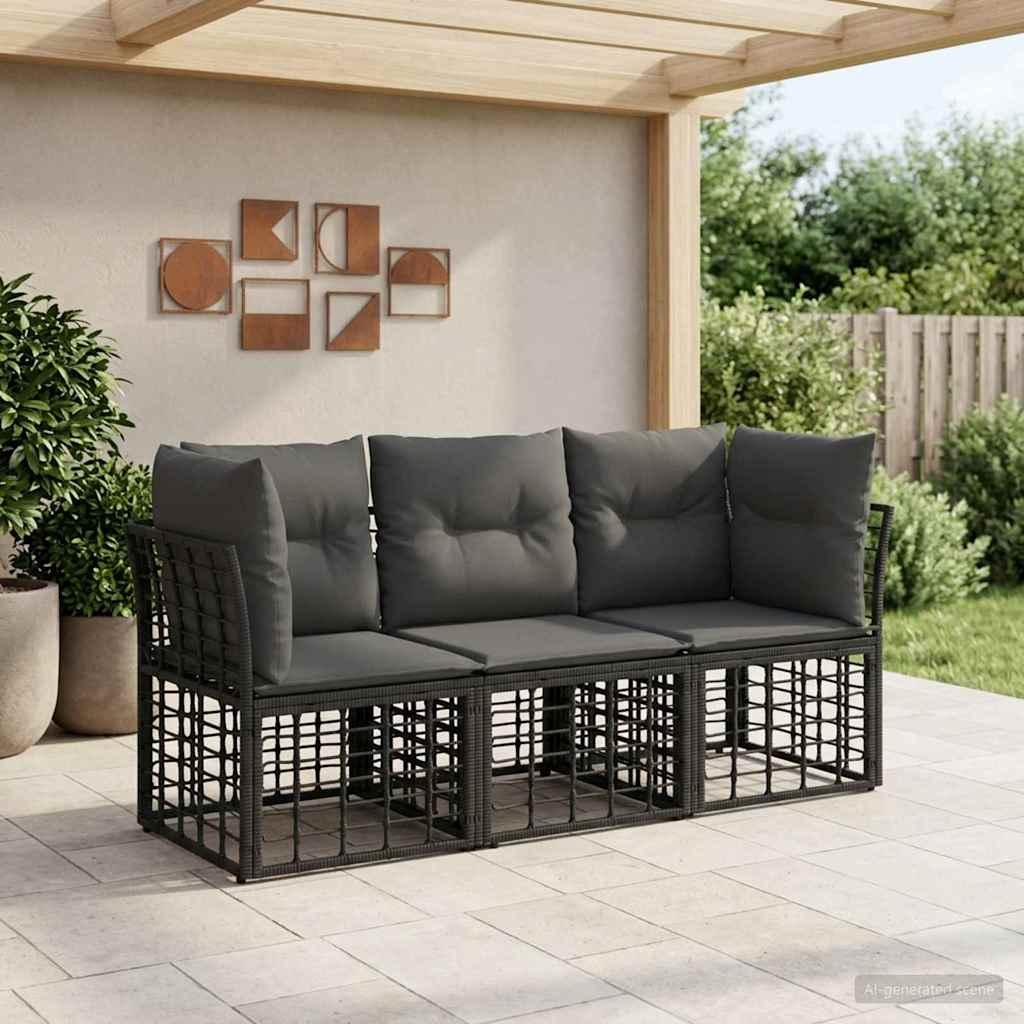 Udendørs sofagruppe i sort polyester - modulært loungesæt til have og terrasse