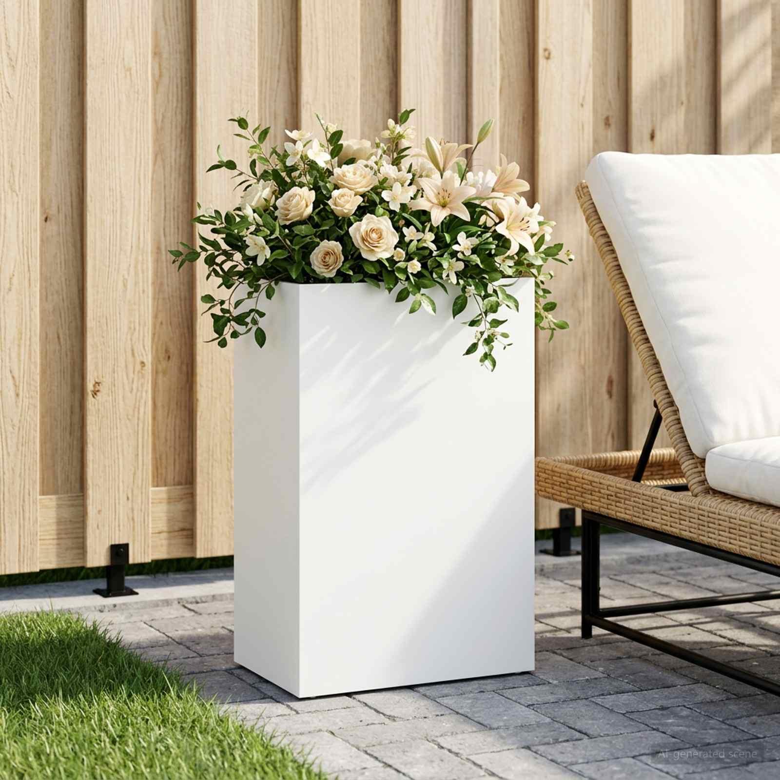 Have blomsterkrukke hvid 50 x 30 x 75 cm i koldvalset stål