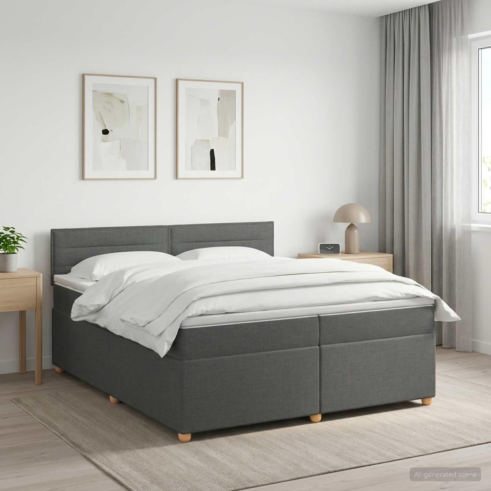 Boxspring seng med madras og topmadras 200 x 200 cm mørkegrå stof