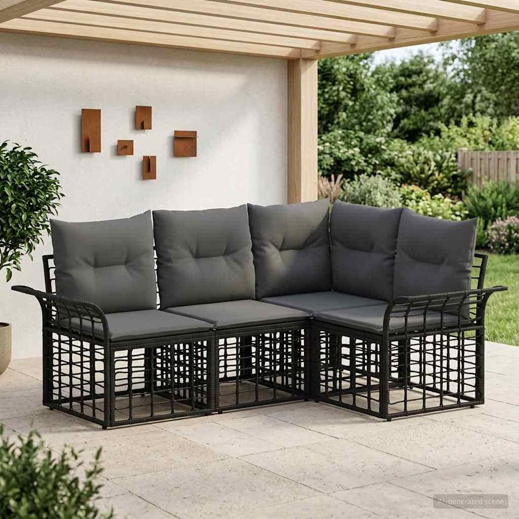 Udendørs sofagruppe 4 stk. i polyrattan - sort og mørkegrå